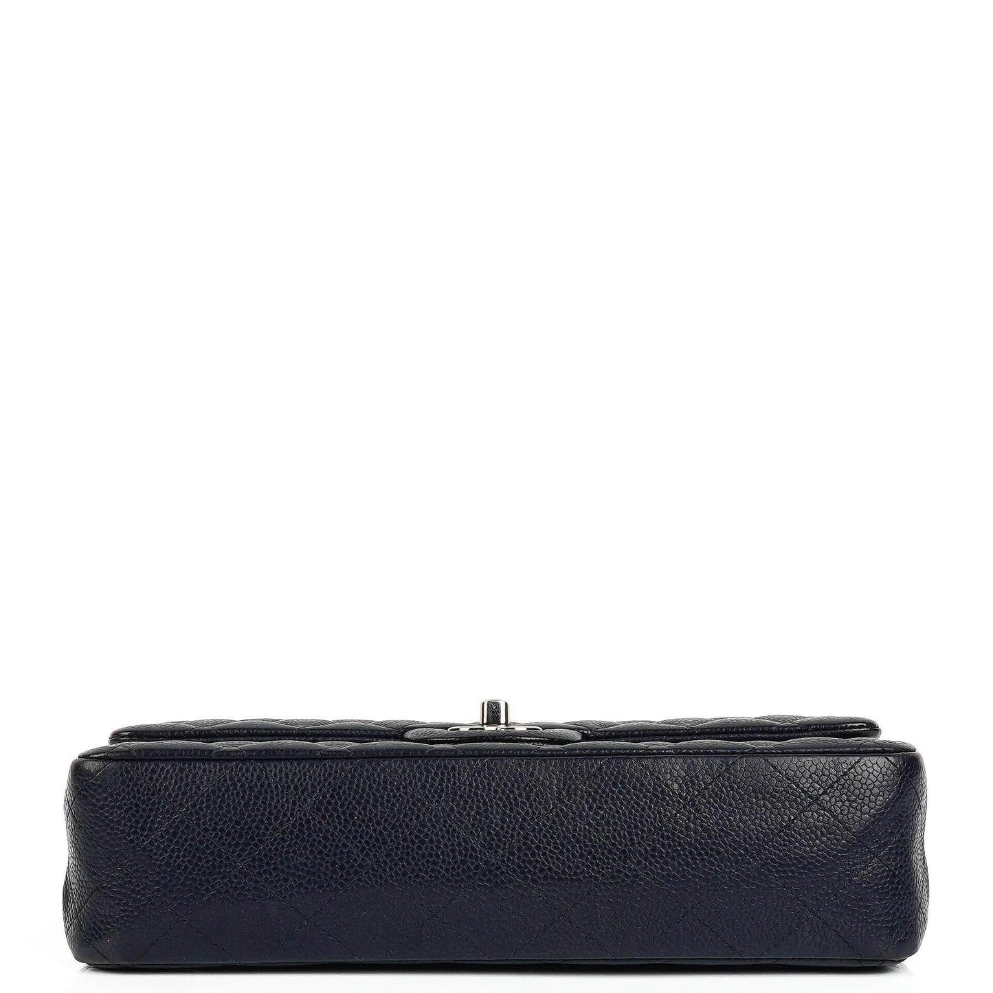 Chanel Classic Medium Double Flap Bag In Navy Quilted Caviar Leather And Silver-Tone Hardware
