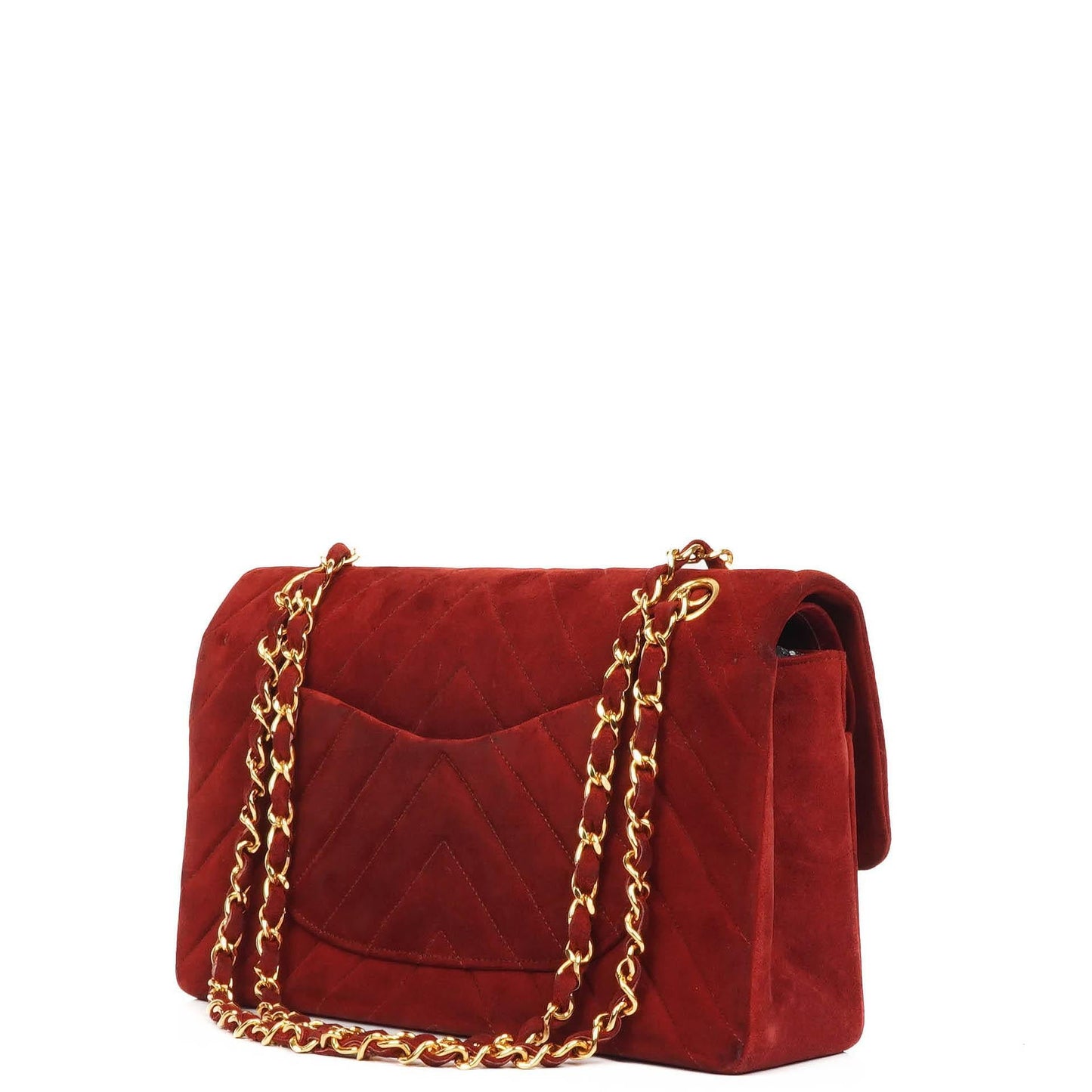 Chanel Classic Medium Double Flap Bag In Red Quilted Suede And 24K Gold-Plated Hardware