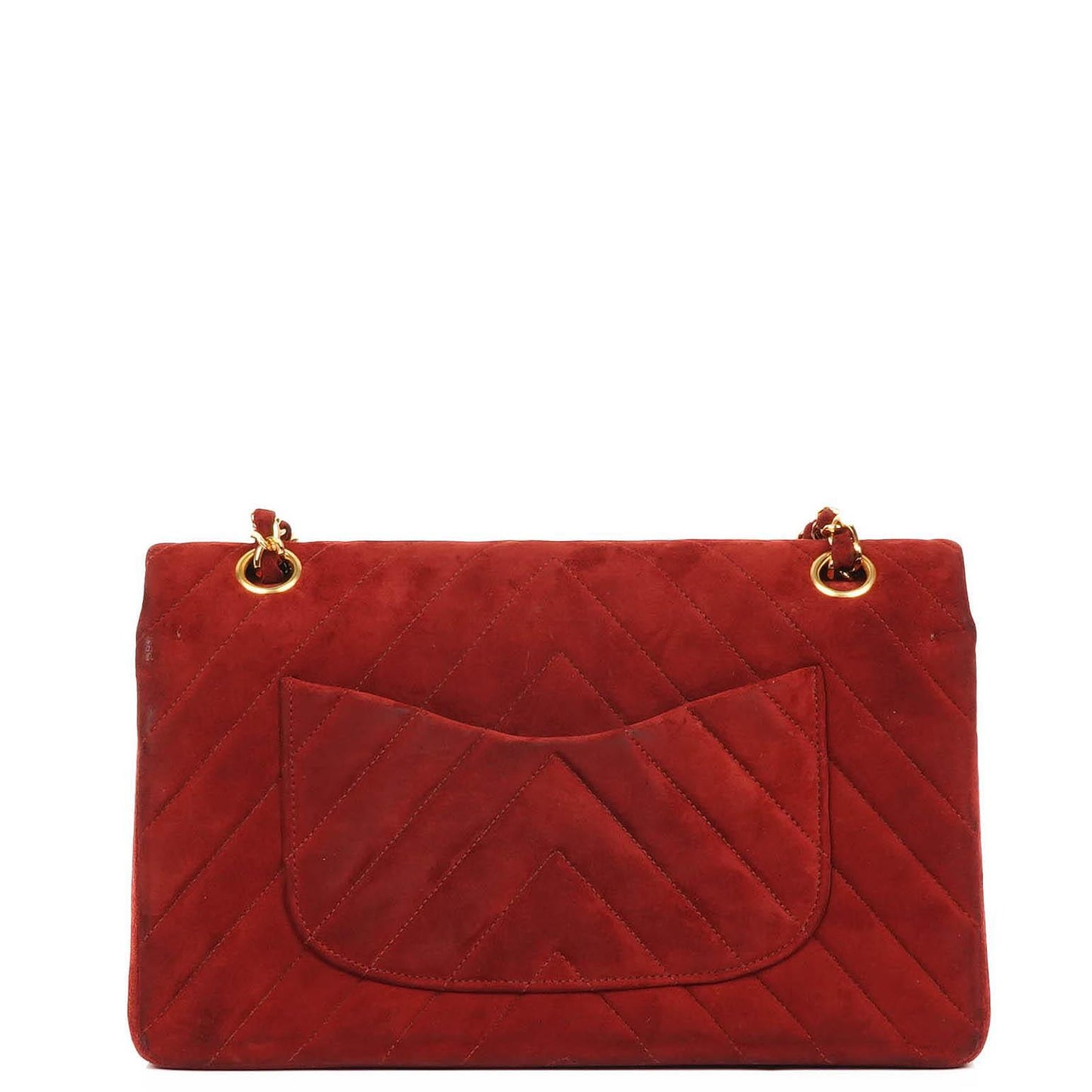 Chanel Classic Medium Double Flap Bag In Red Quilted Suede And 24K Gold-Plated Hardware