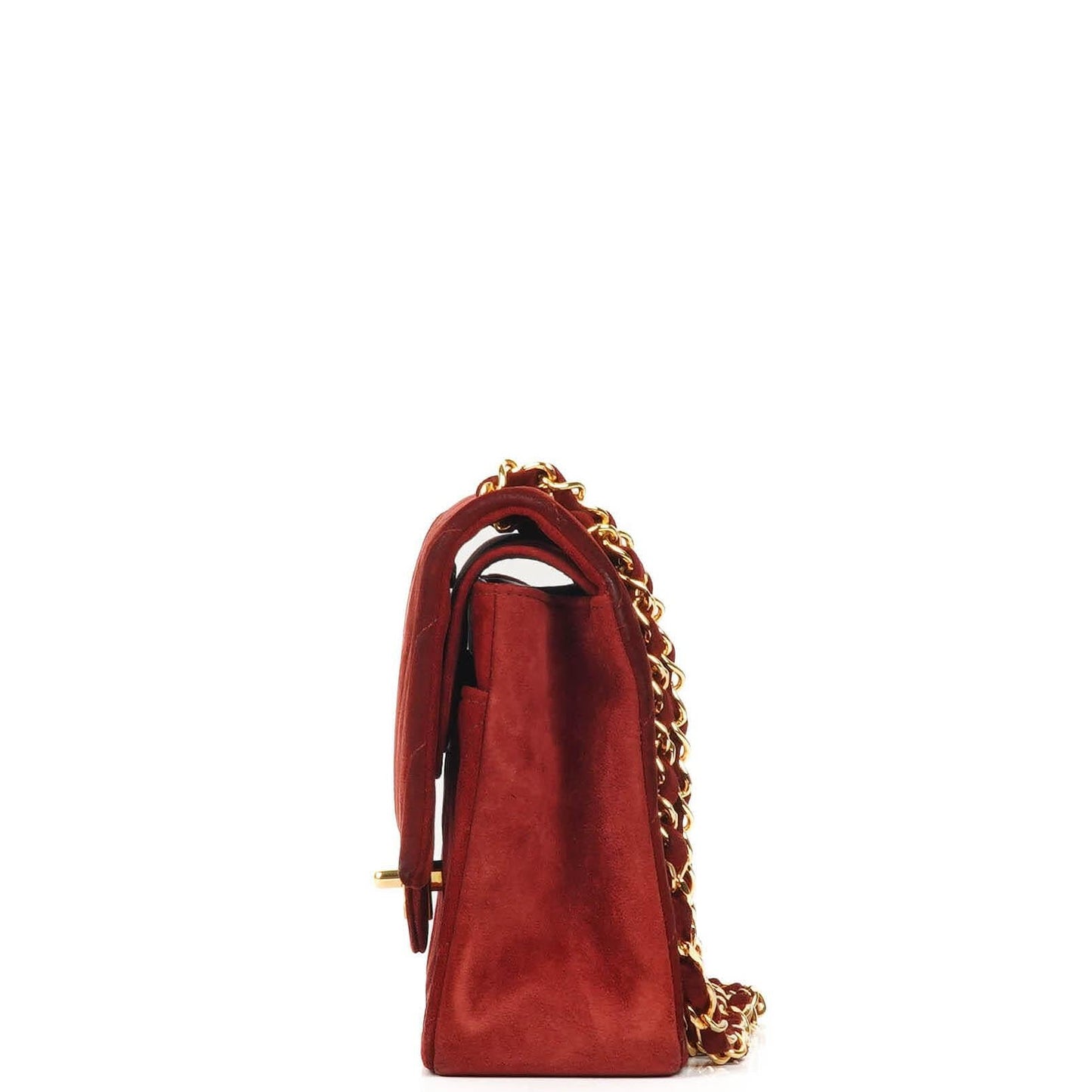 Chanel Classic Medium Double Flap Bag In Red Quilted Suede And 24K Gold-Plated Hardware