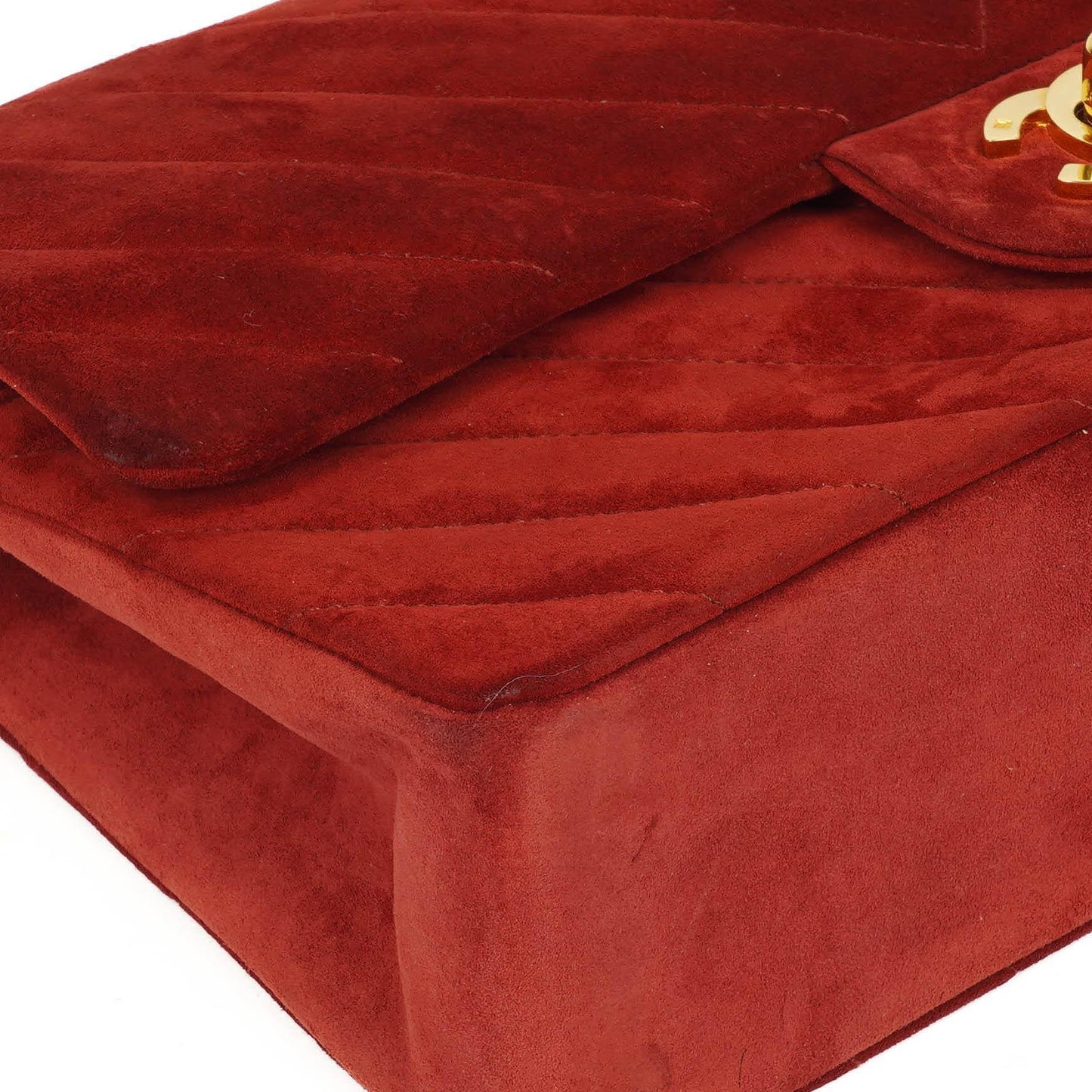 Chanel Classic Medium Double Flap Bag In Red Quilted Suede And 24K Gold-Plated Hardware