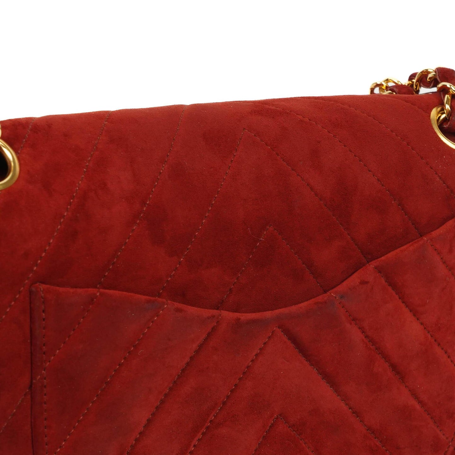 Chanel Classic Medium Double Flap Bag In Red Quilted Suede And 24K Gold-Plated Hardware