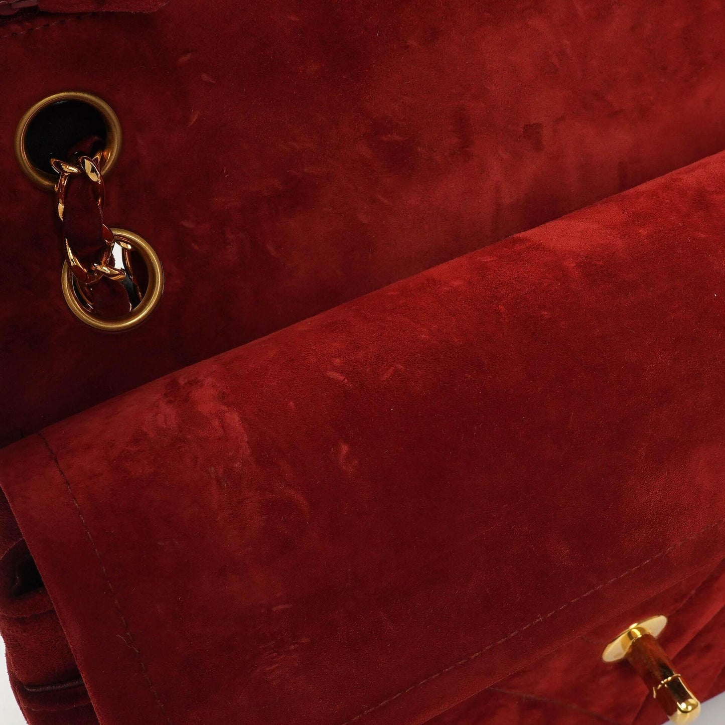 Chanel Classic Medium Double Flap Bag In Red Quilted Suede And 24K Gold-Plated Hardware