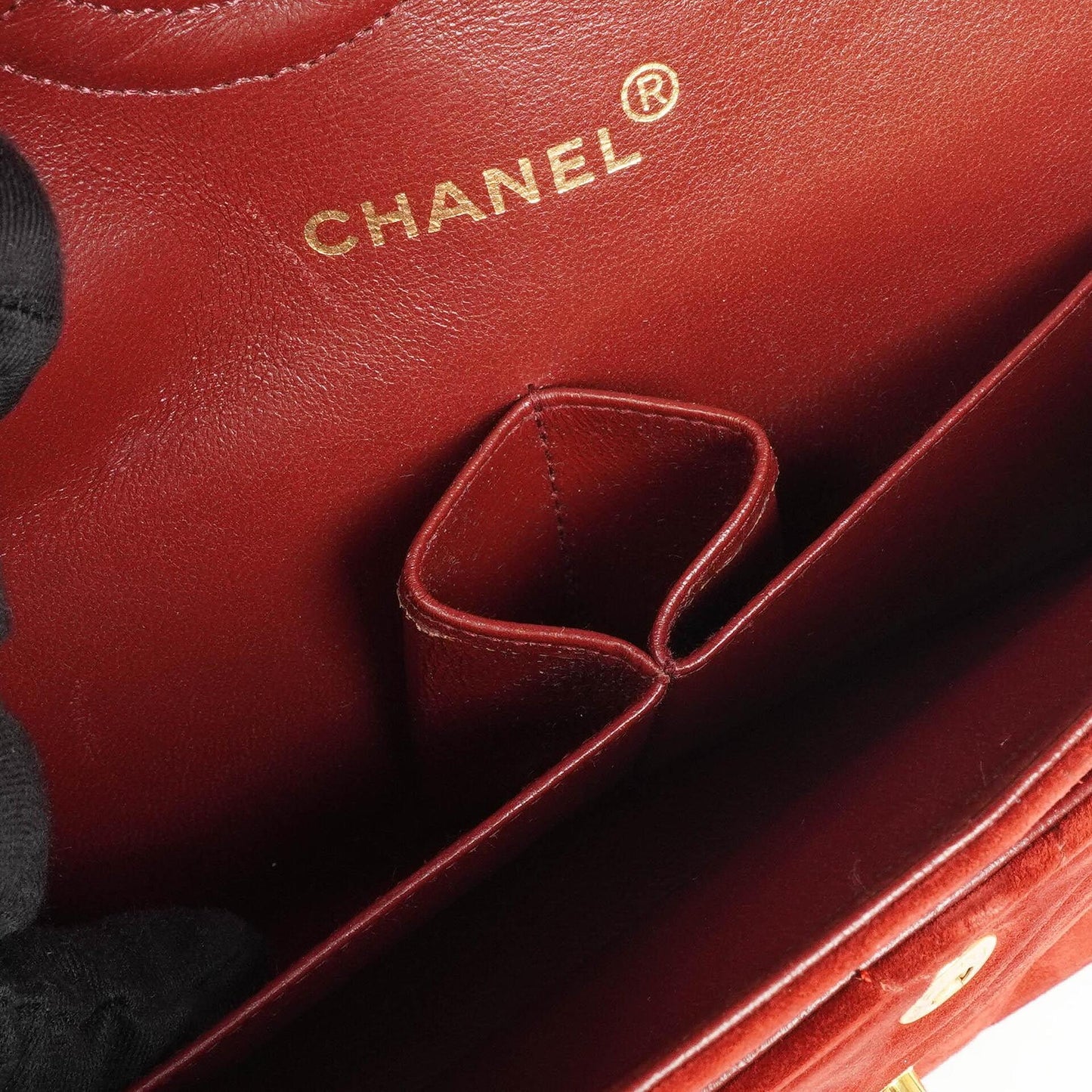 Chanel Classic Medium Double Flap Bag In Red Quilted Suede And 24K Gold-Plated Hardware