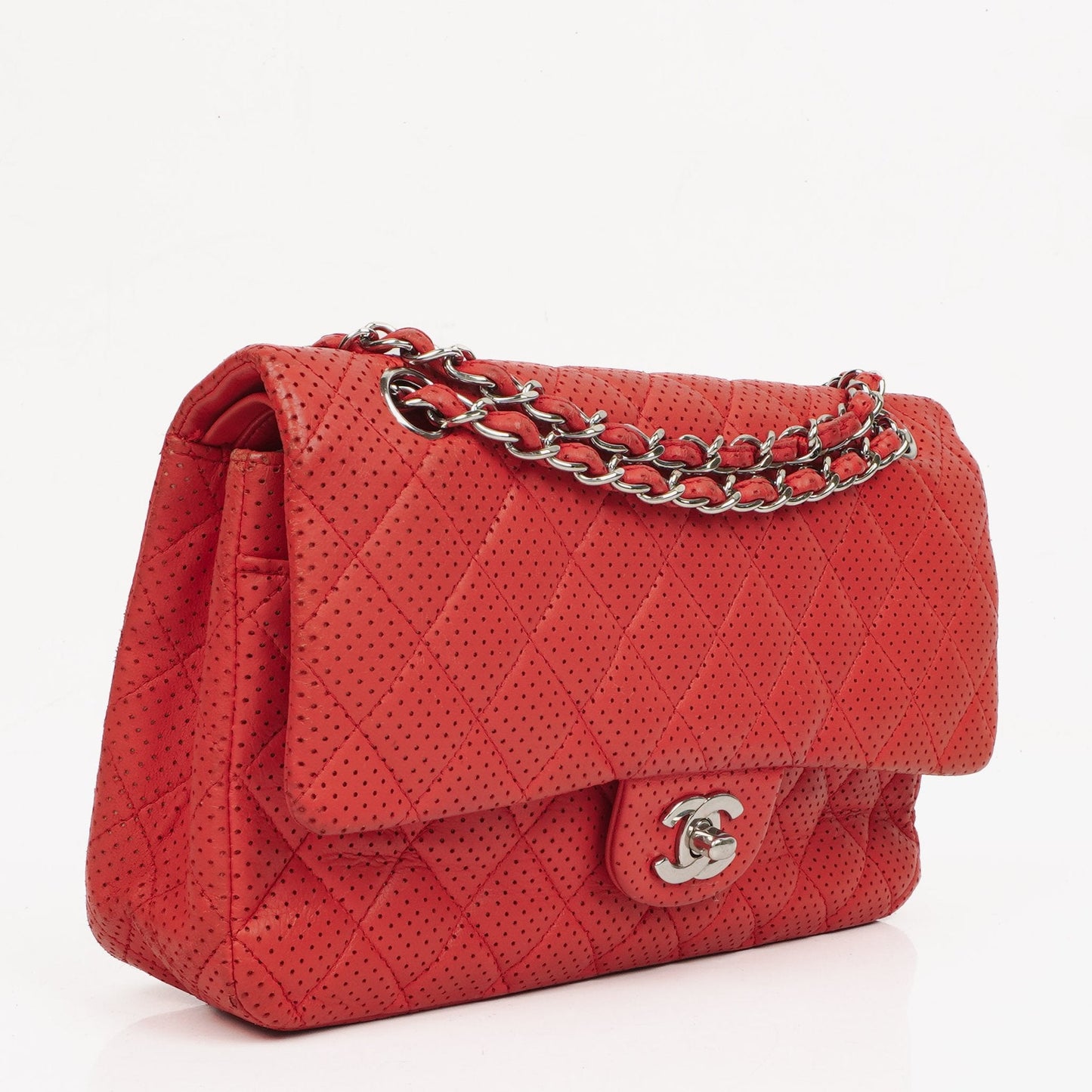Chanel Classic Medium Perforated Red Quilted Lambskin Double Flap Bag