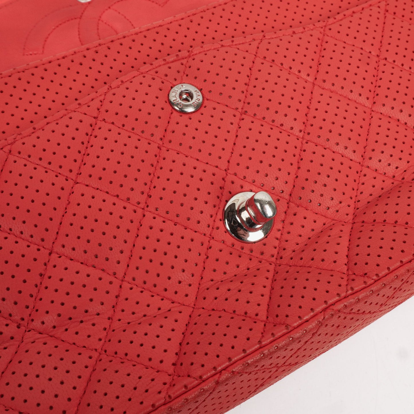 Chanel Classic Medium Perforated Red Quilted Lambskin Double Flap Bag