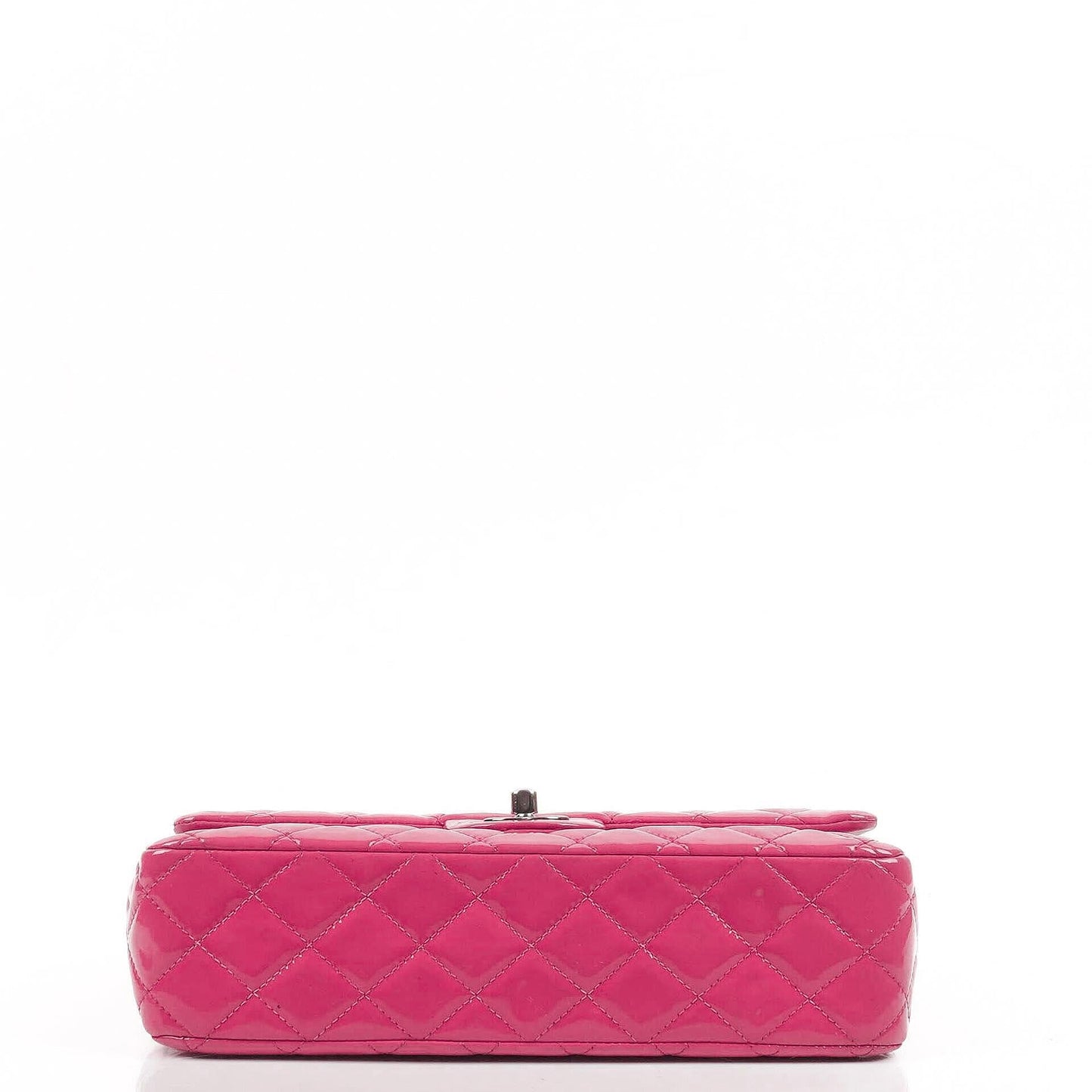 Chanel Classic Medium Pink Quilted Patent Leather Double Flap Bag With Silver Hardware