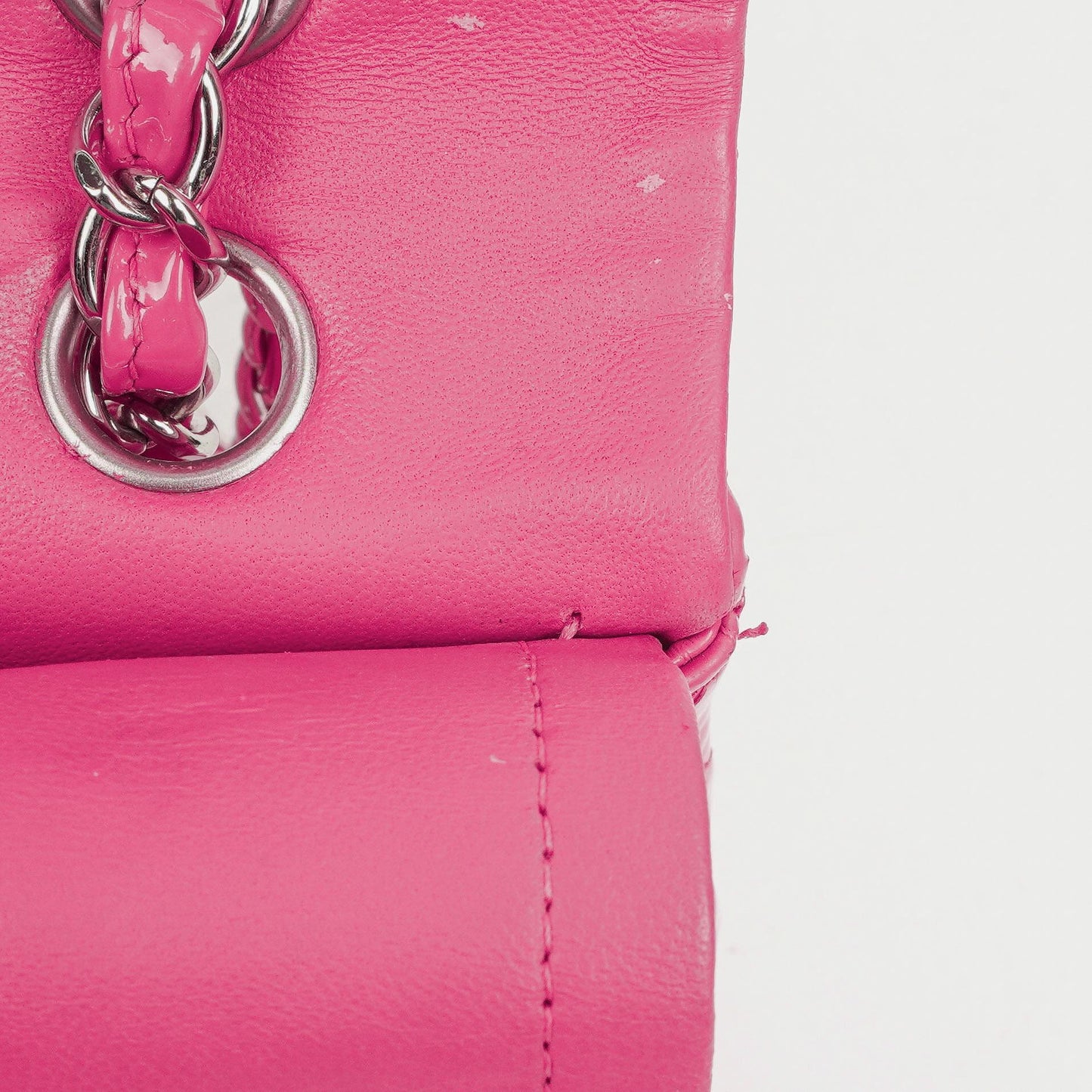Chanel Classic Medium Pink Quilted Patent Leather Double Flap Bag With Silver Hardware