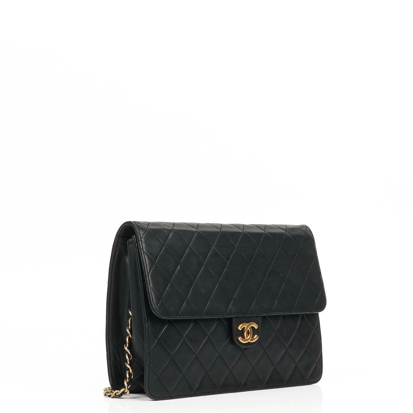 Chanel Classic Medium Single Flap Bag Black Quilted Lambskin 24K Gold-Plated Hardware