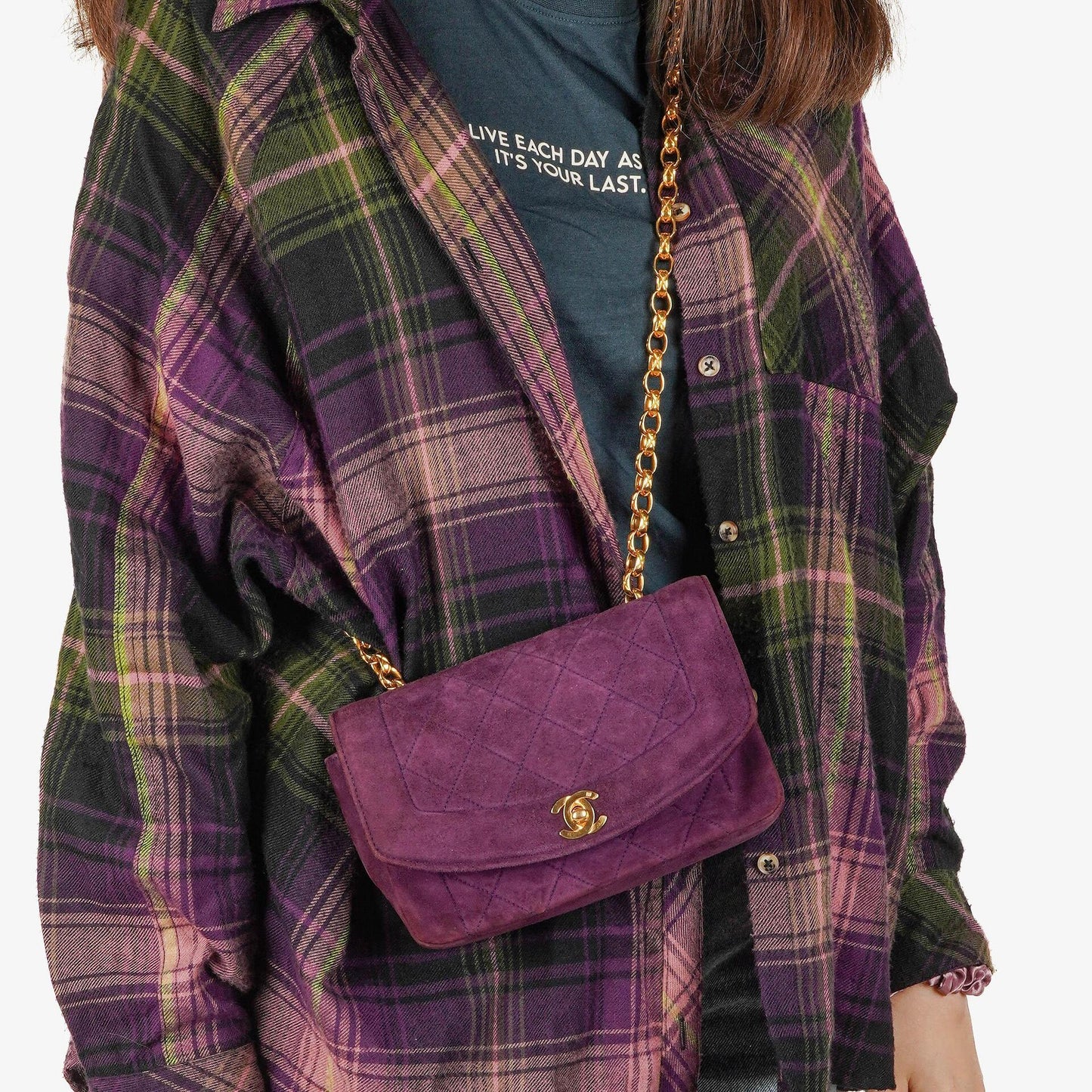 Chanel Classic Mini Diana Purple Suede Flap Bag 24K Gold-Plated Hardware