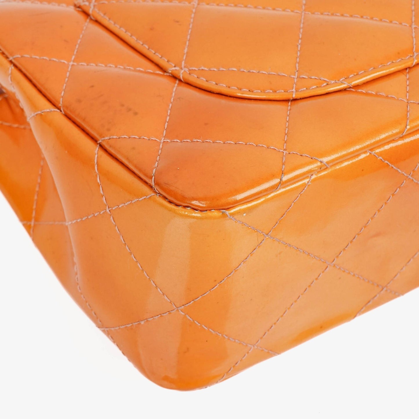 Chanel Classic Mini Rectangular Single Flap Bag Orange Patent Leather