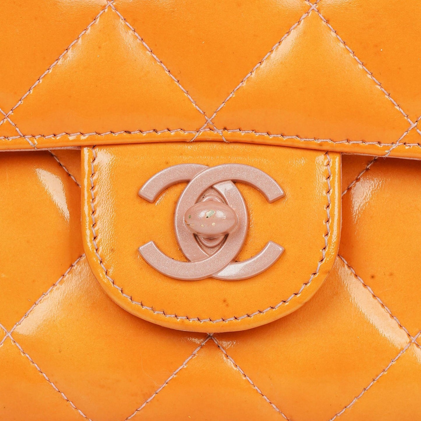 Chanel Classic Mini Rectangular Single Flap Bag Orange Patent Leather