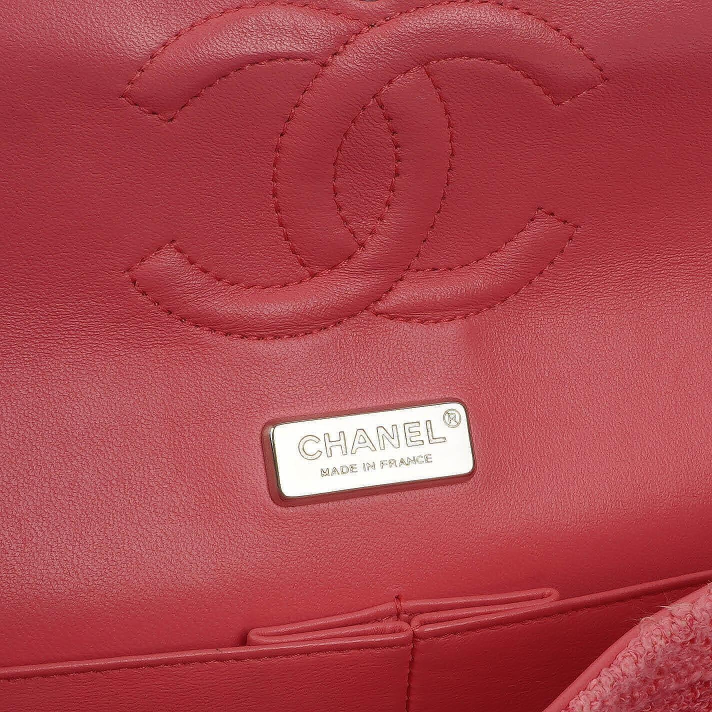 Chanel Classic Pink Tweed Crystal Bead Flower Embellished Quilted Medium Double Flap Bag With Silver Hardware
