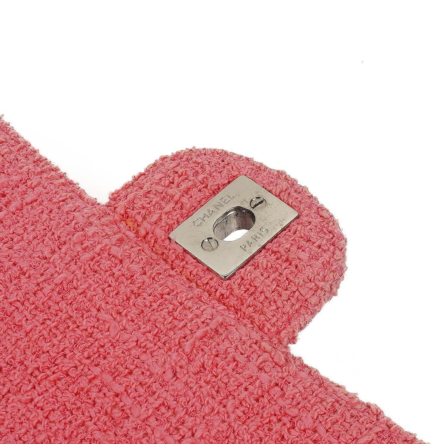 Chanel Classic Pink Tweed Crystal Bead Flower Embellished Quilted Medium Double Flap Bag With Silver Hardware