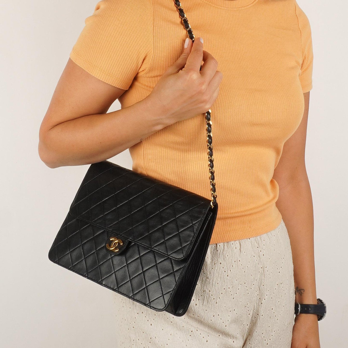 Chanel Classic Single Flap Bag Black Quilted Lambskin Gold-Tone Hardware Medium