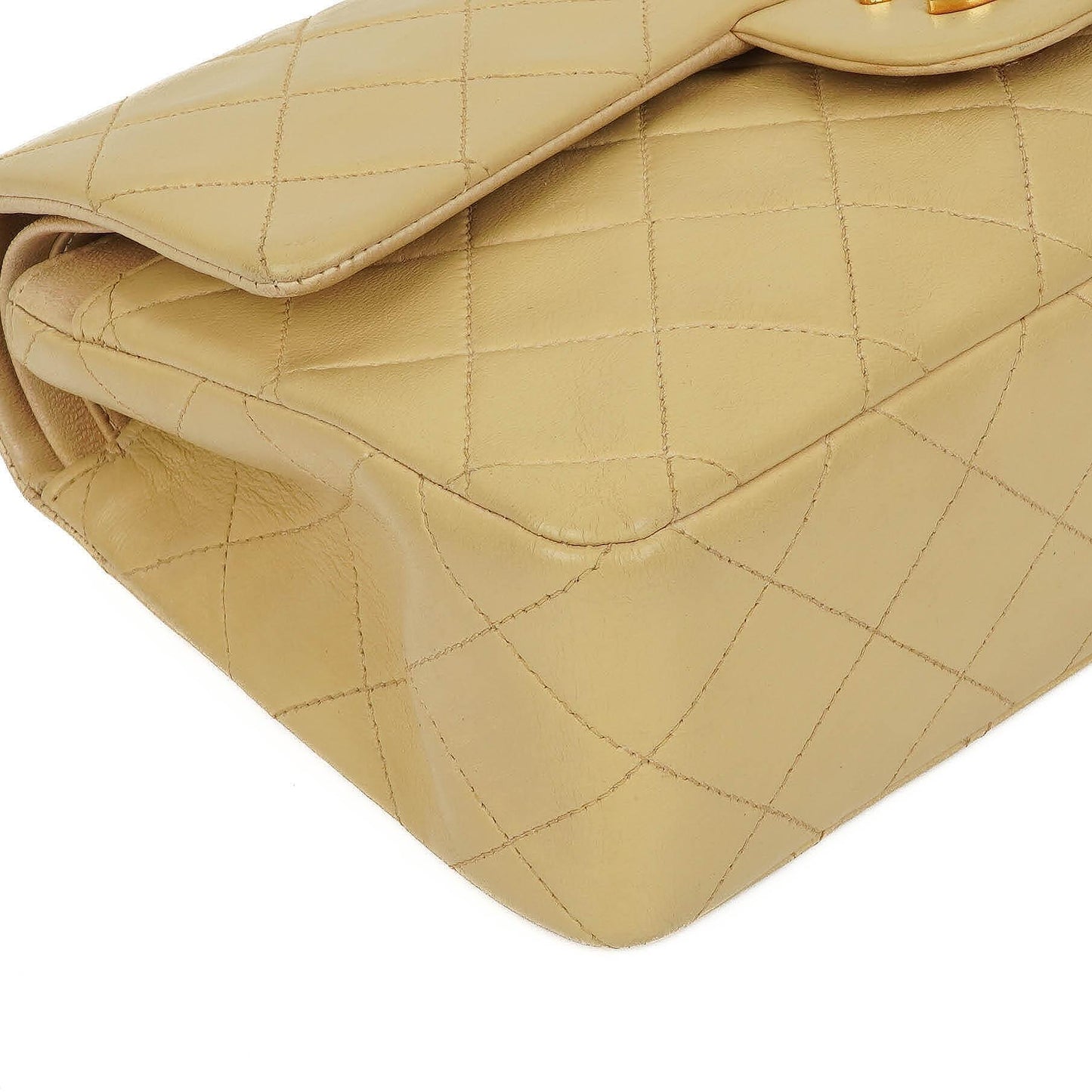 Chanel Classic Small Double Flap Bag In Beige Quilted Lambskin And 24K Gold-Plated Hardware