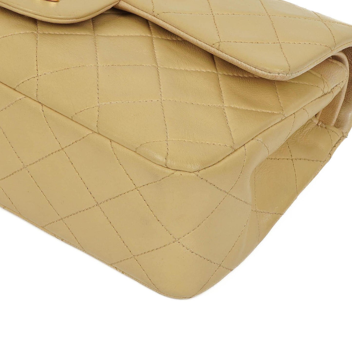 Chanel Classic Small Double Flap Bag In Beige Quilted Lambskin And 24K Gold-Plated Hardware