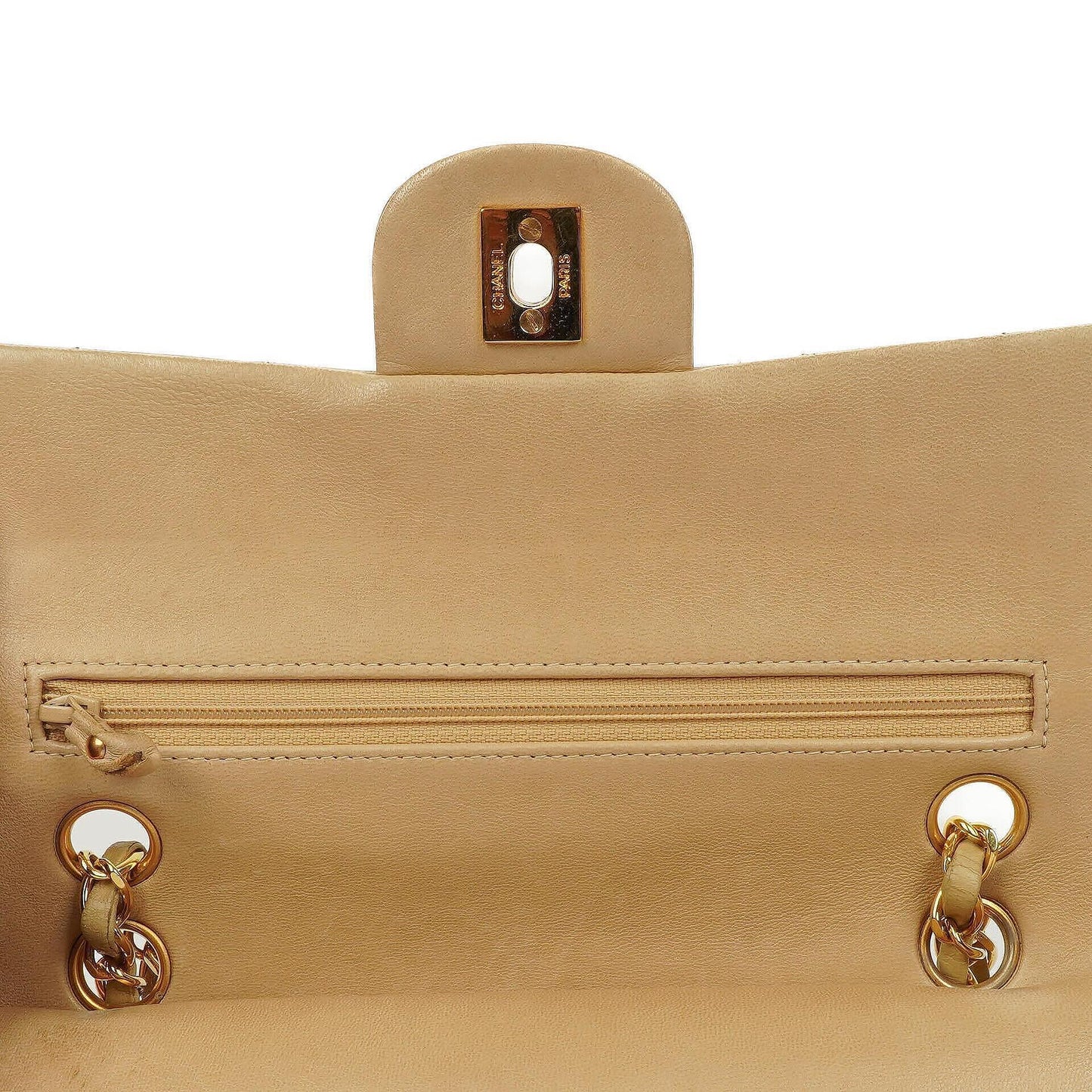 Chanel Classic Small Double Flap Bag In Beige Quilted Lambskin And 24K Gold-Plated Hardware
