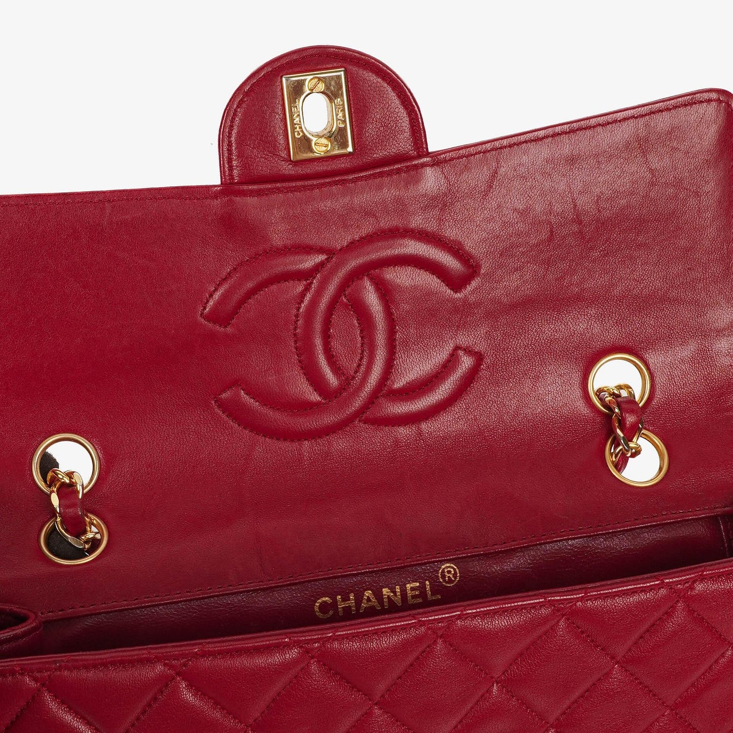 Chanel Classic Small Flap Bag Red Lambskin 24k Gold-Plated Hardware