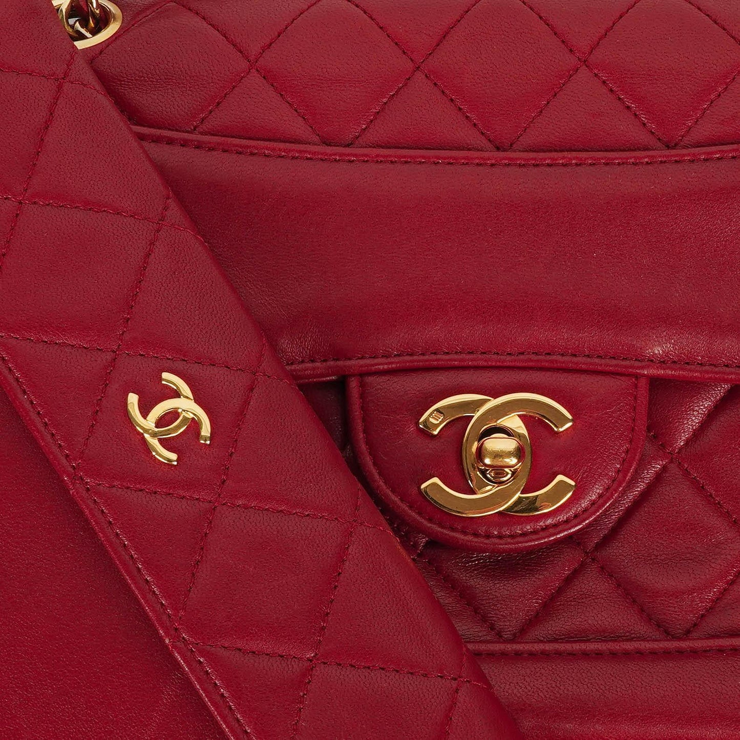 Chanel Classic Small Flap Bag Red Lambskin 24k Gold-Plated Hardware