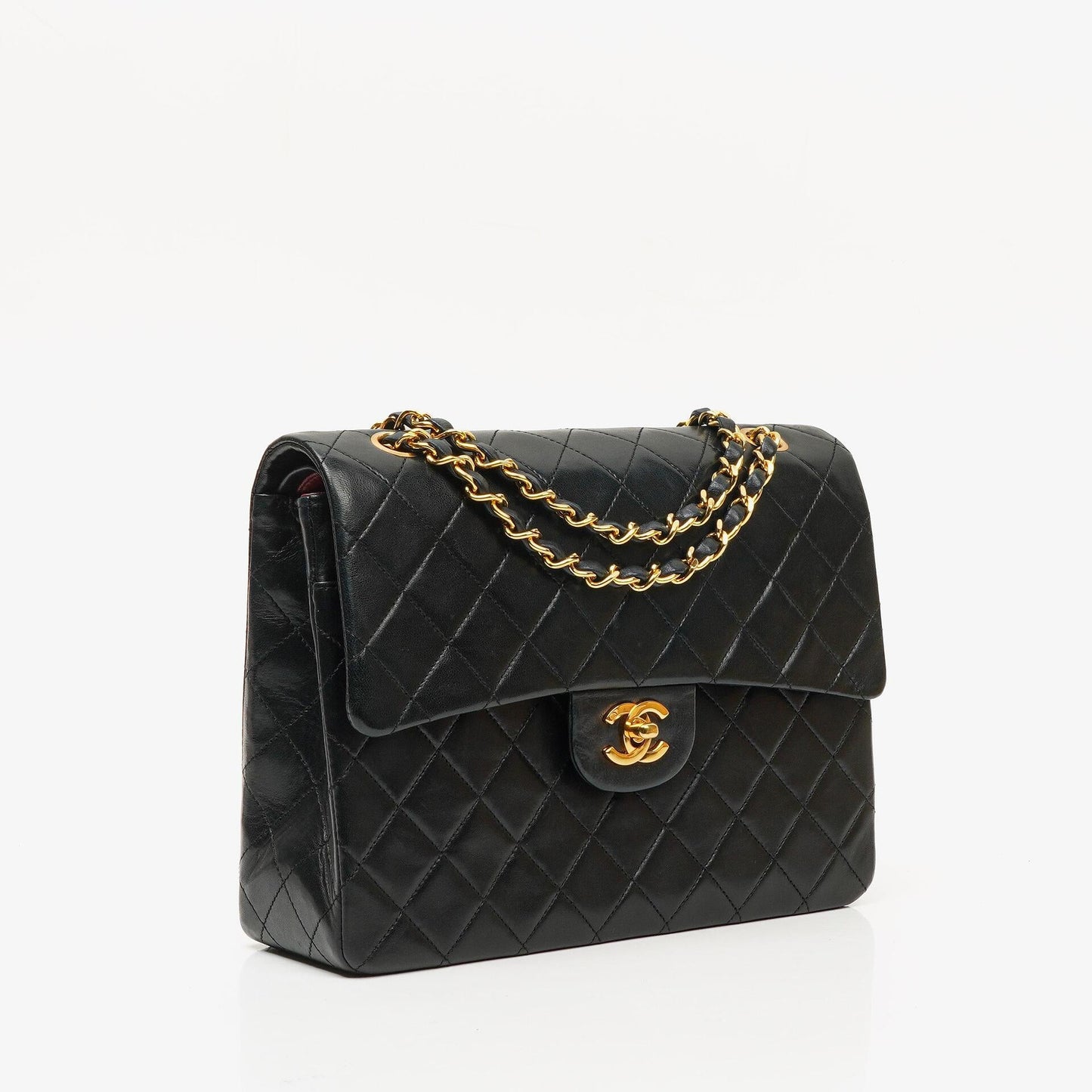 Chanel Classic Square Black Quilted Lambskin Double Flap Bag With 24K Gold-Plated Hardware, 1986-1988