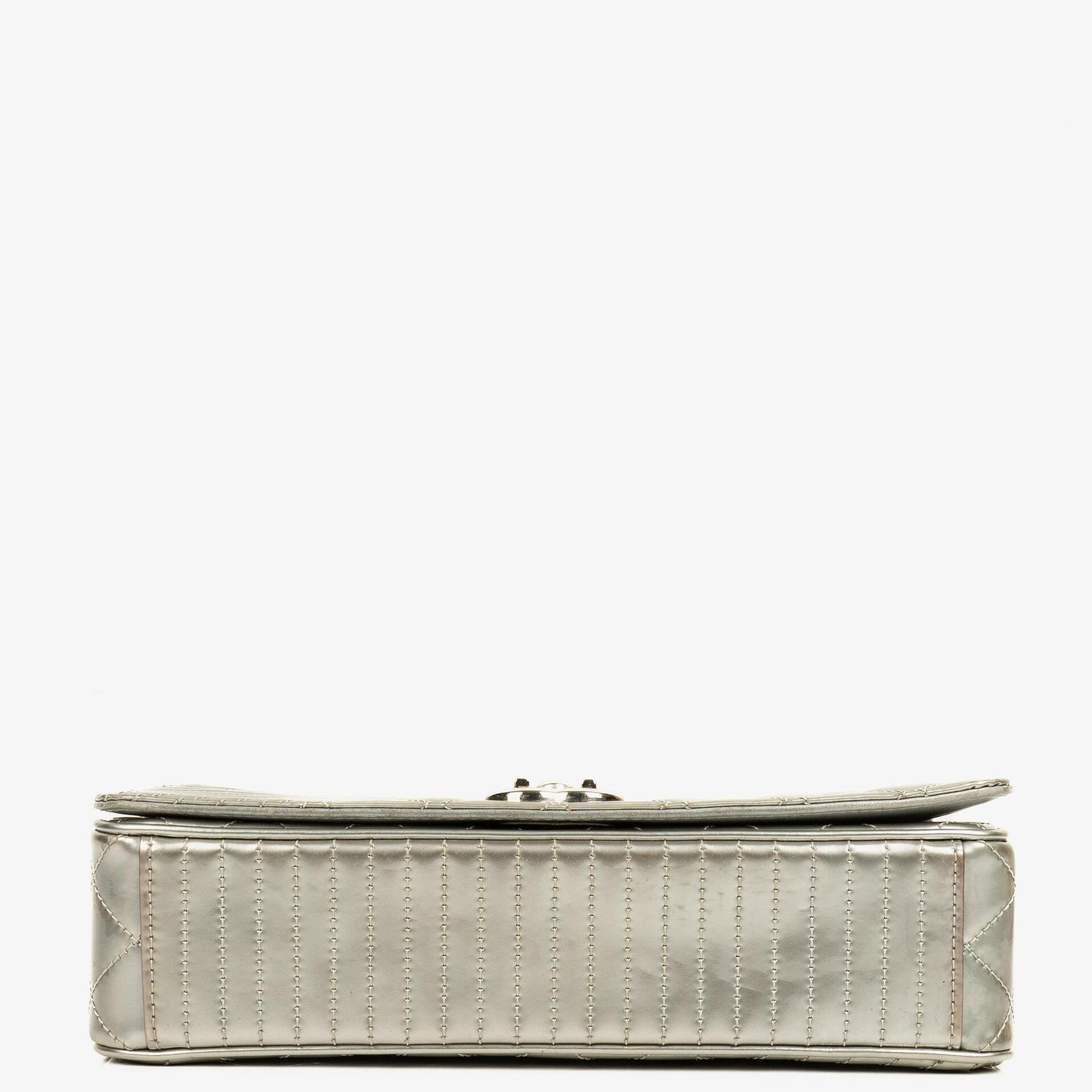Chanel Coco Boy Flap Bag Silver Quilted Patent Leather