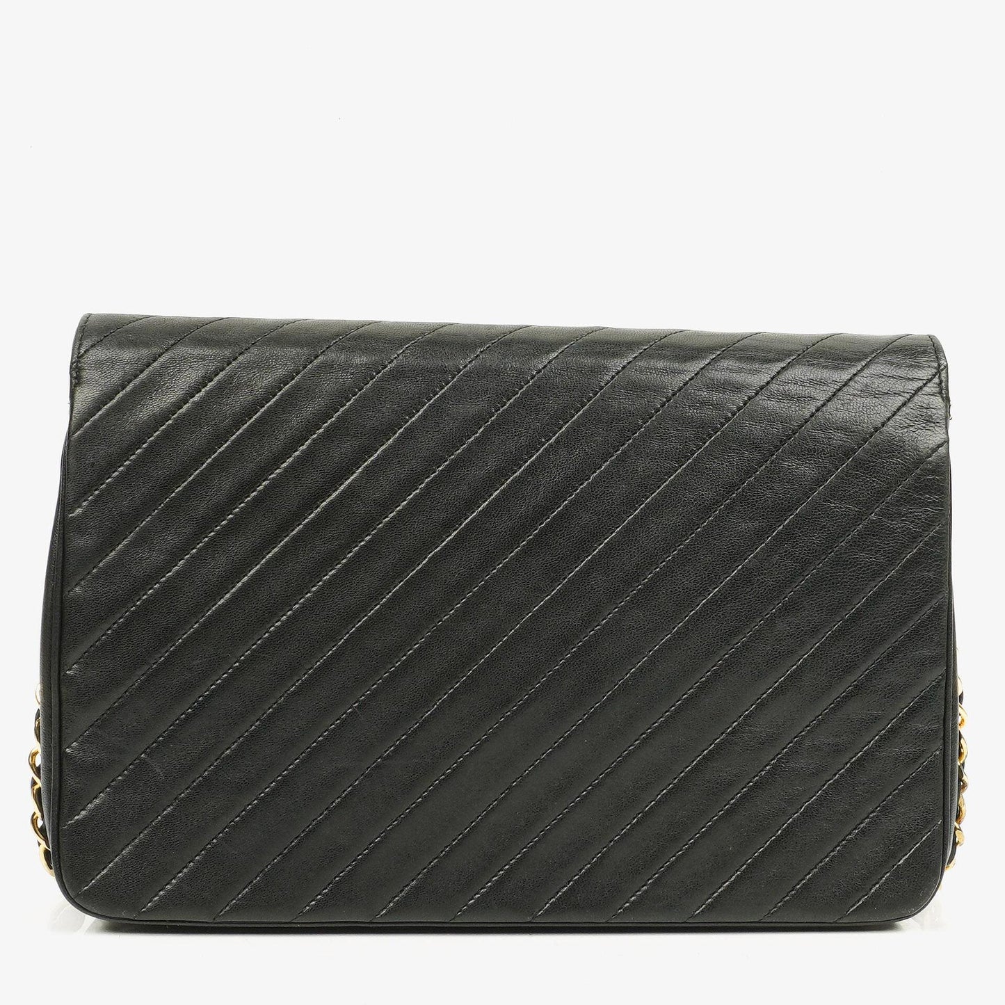 Chanel Diagonal Medium Classic Black Quilted Lambskin Single Flap Bag With 24K Gold-Plated Hardware