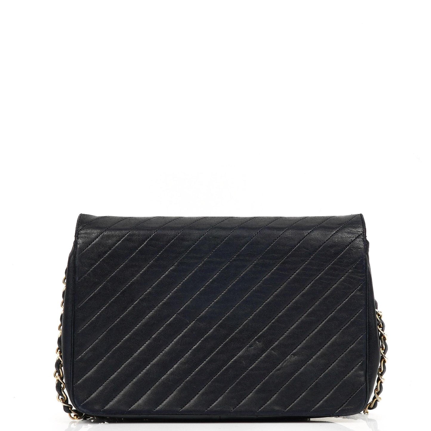 Chanel Diagonal Medium Classic Navy Quilted Lambskin Single Flap Bag With 24K Gold-Plated Hardware