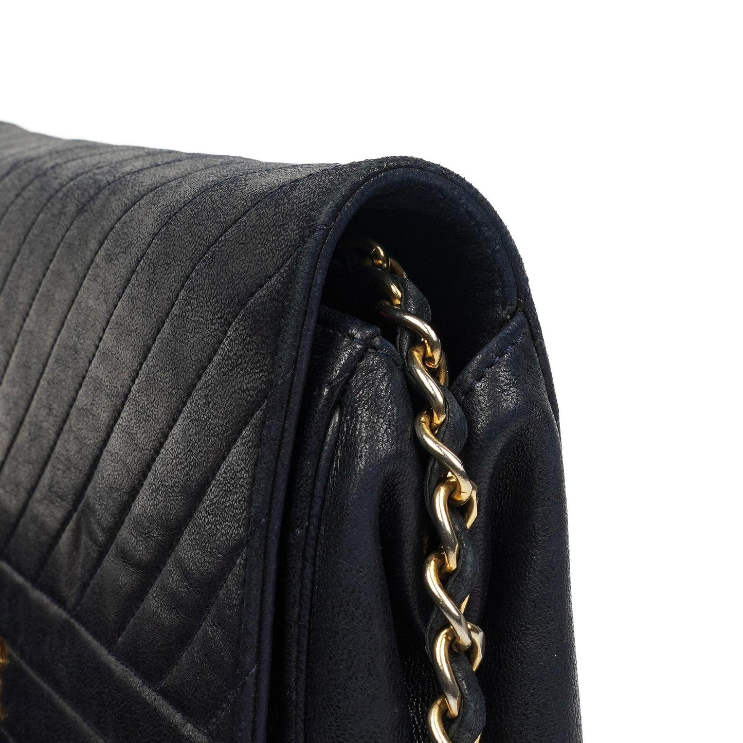 Chanel Diagonal Medium Classic Navy Quilted Lambskin Single Flap Bag With 24K Gold-Plated Hardware