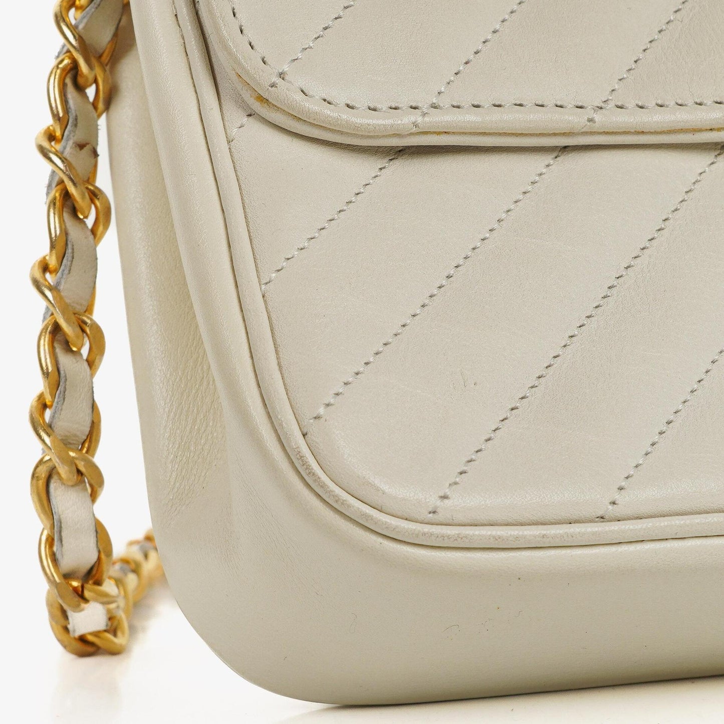 Chanel Diagonal Quilted Lambskin Leather Small Classic Single Flap Bag With 24K Gold-Plated Hardware