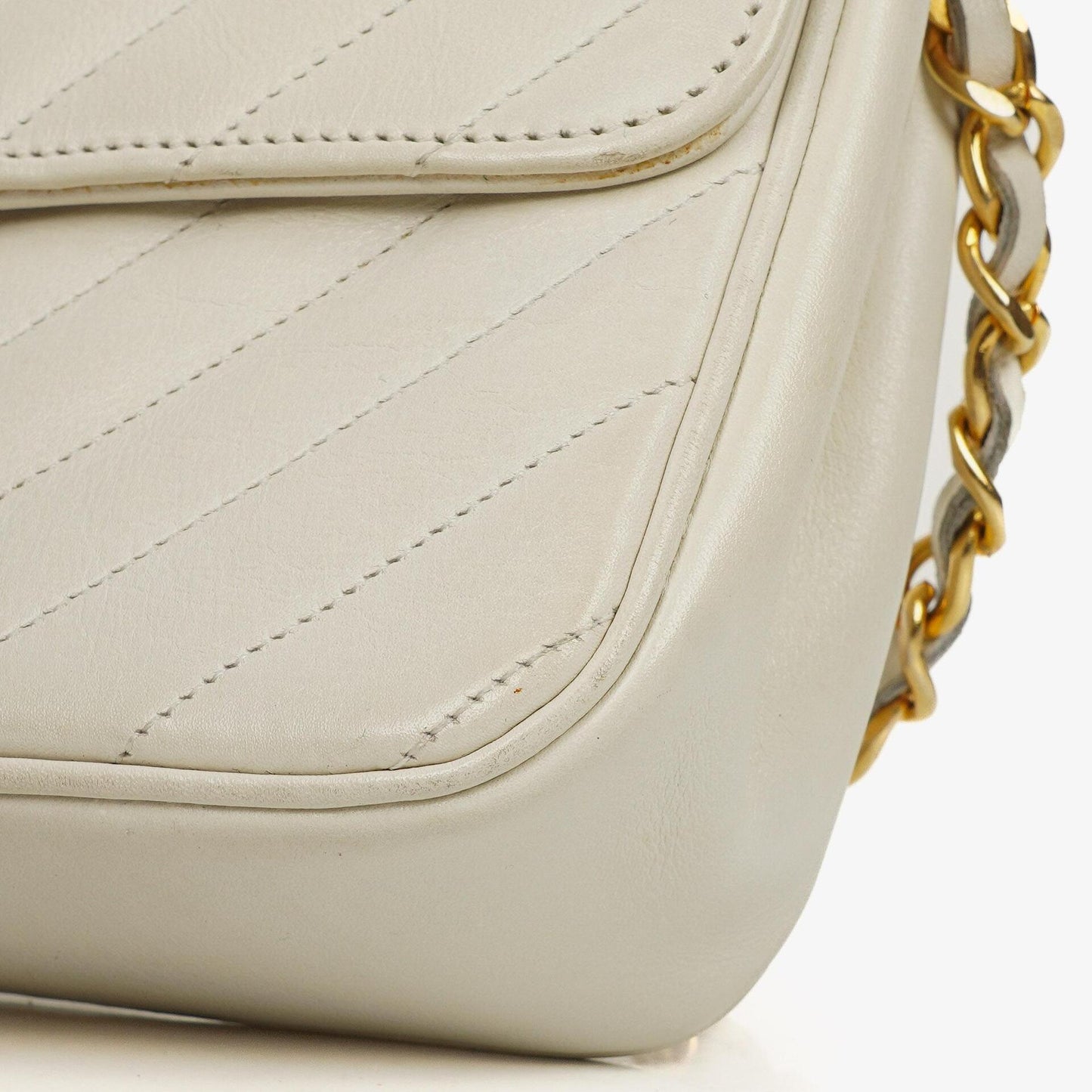 Chanel Diagonal Quilted Lambskin Leather Small Classic Single Flap Bag With 24K Gold-Plated Hardware