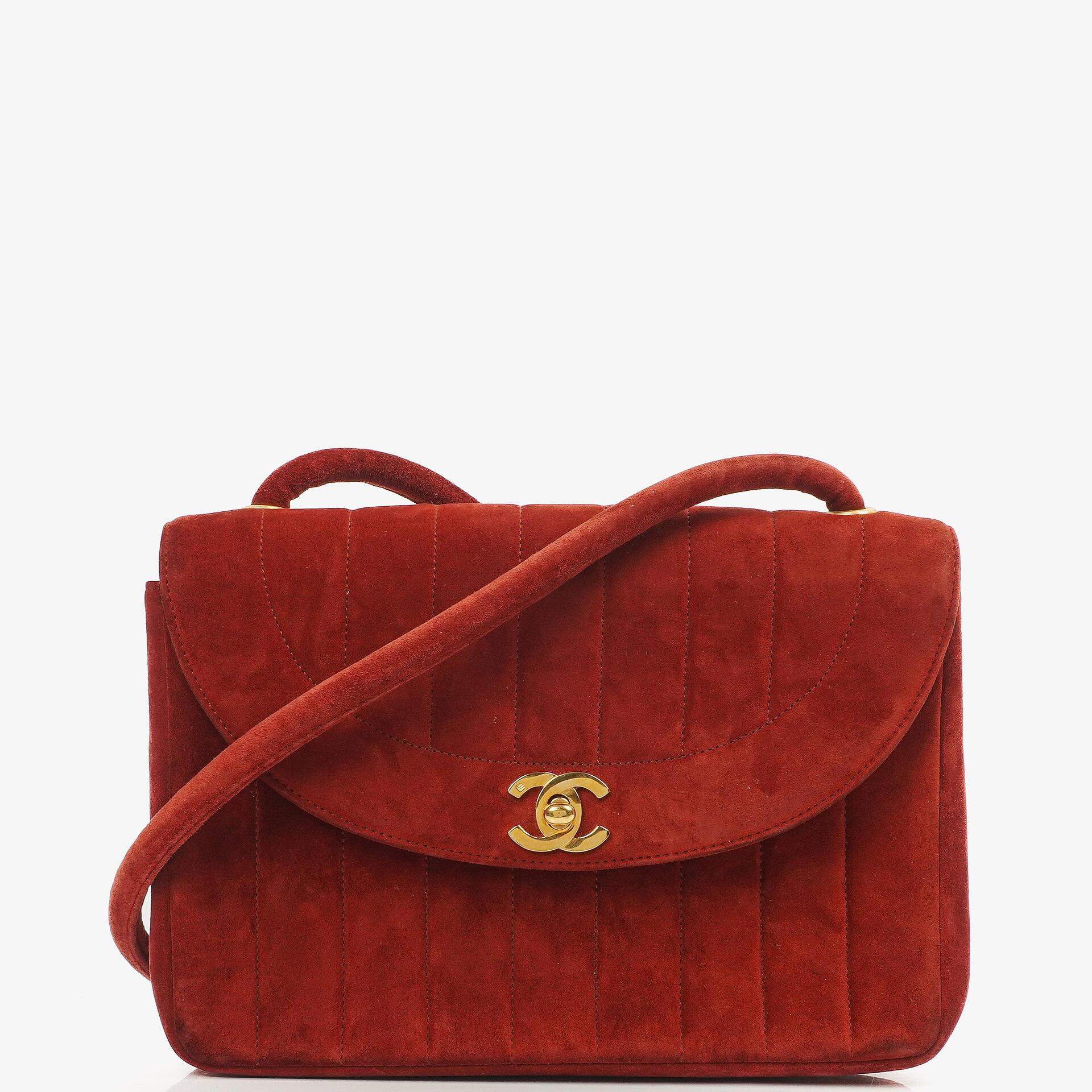 Chanel Diana Vertical Quilted Single Flap Bag Wine Red Suede 24K Gold-Plated Hardware