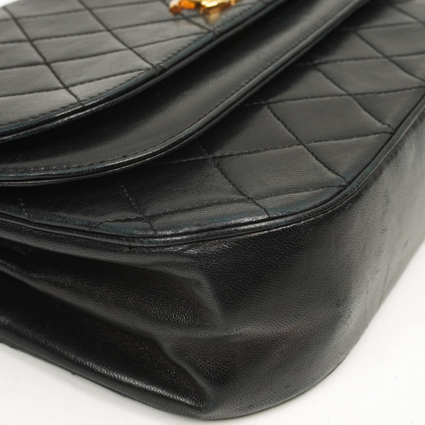 Chanel Double Flap Black Lambskin Half Moon With 24K Gold-Plated Hardware