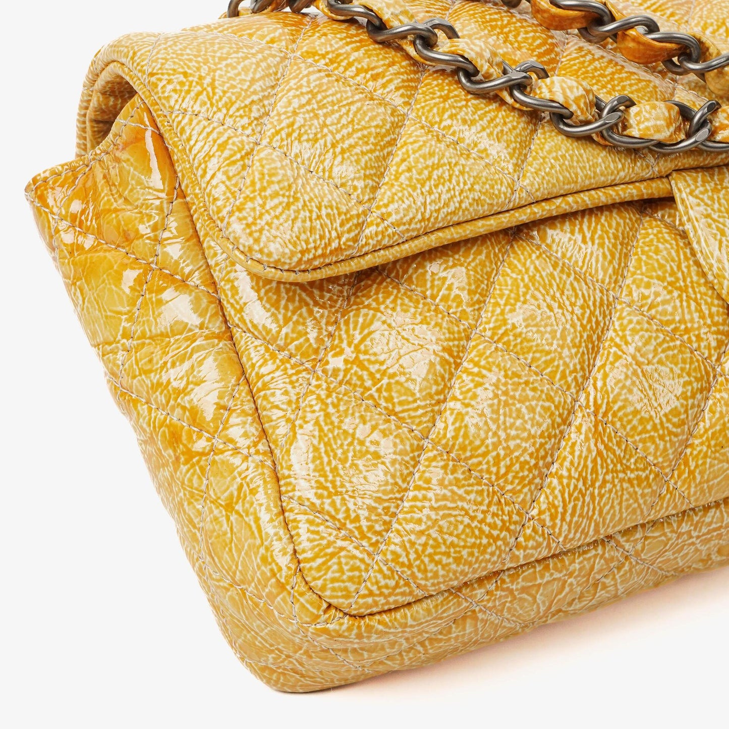 Chanel East West Crinkled Patent Leather Flap Bag