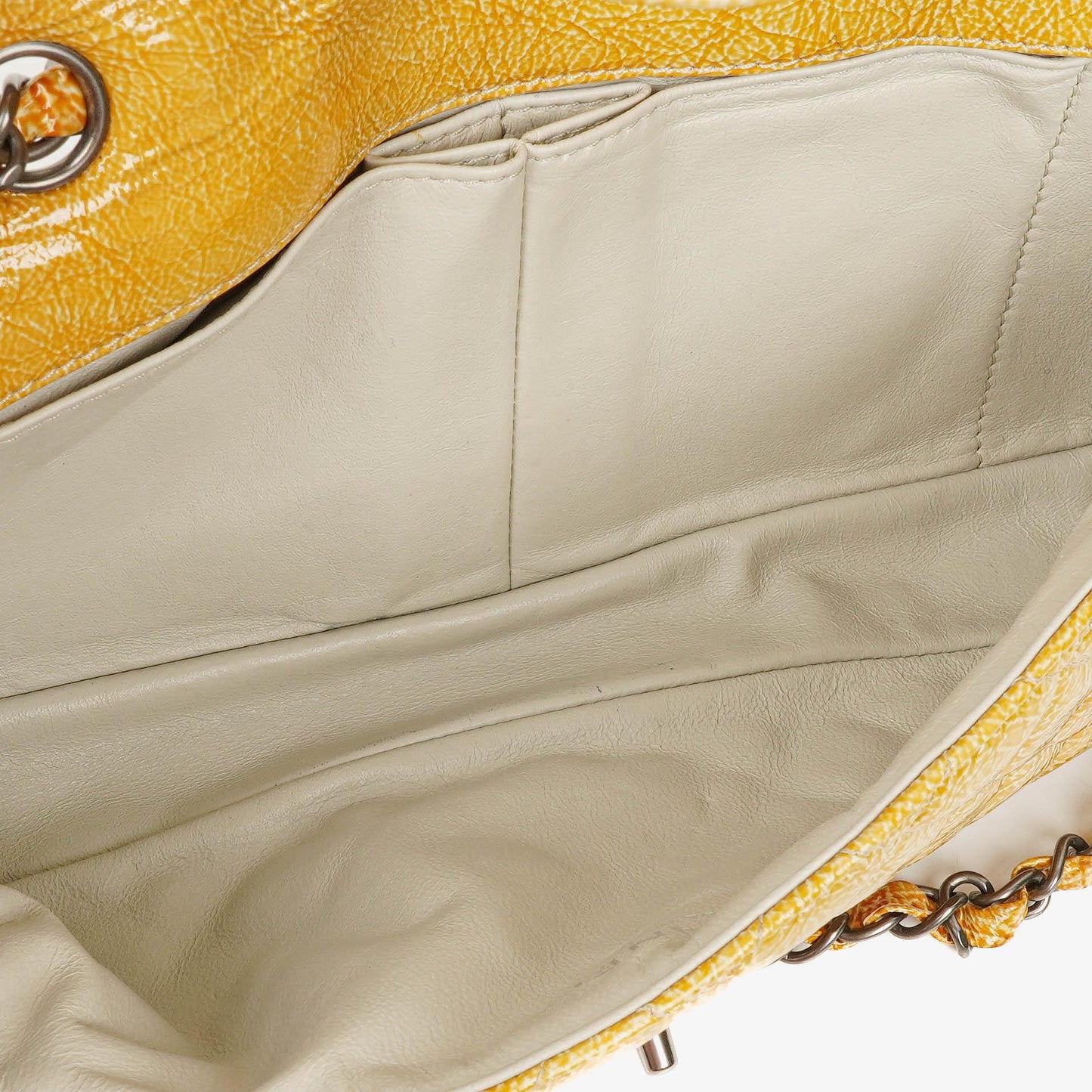 Chanel East West Crinkled Patent Leather Flap Bag