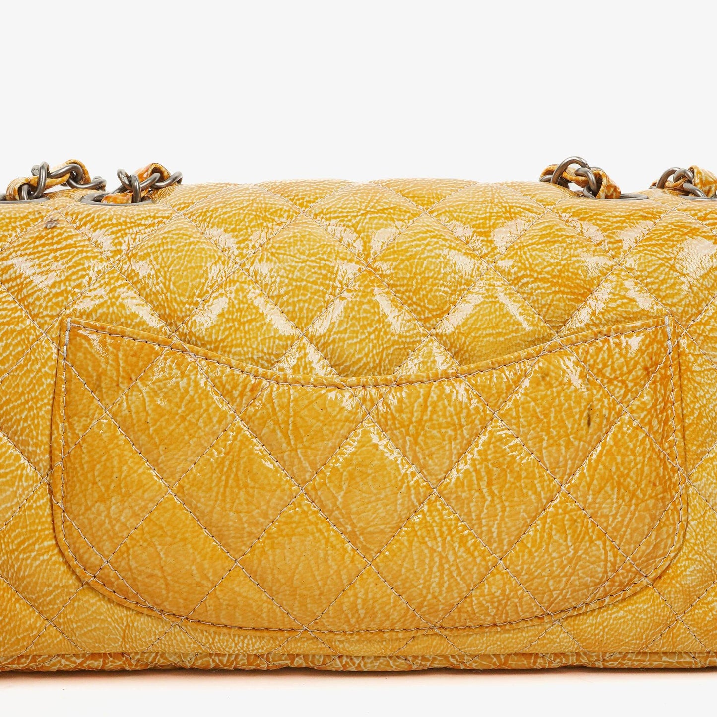 Chanel East West Crinkled Patent Leather Flap Bag