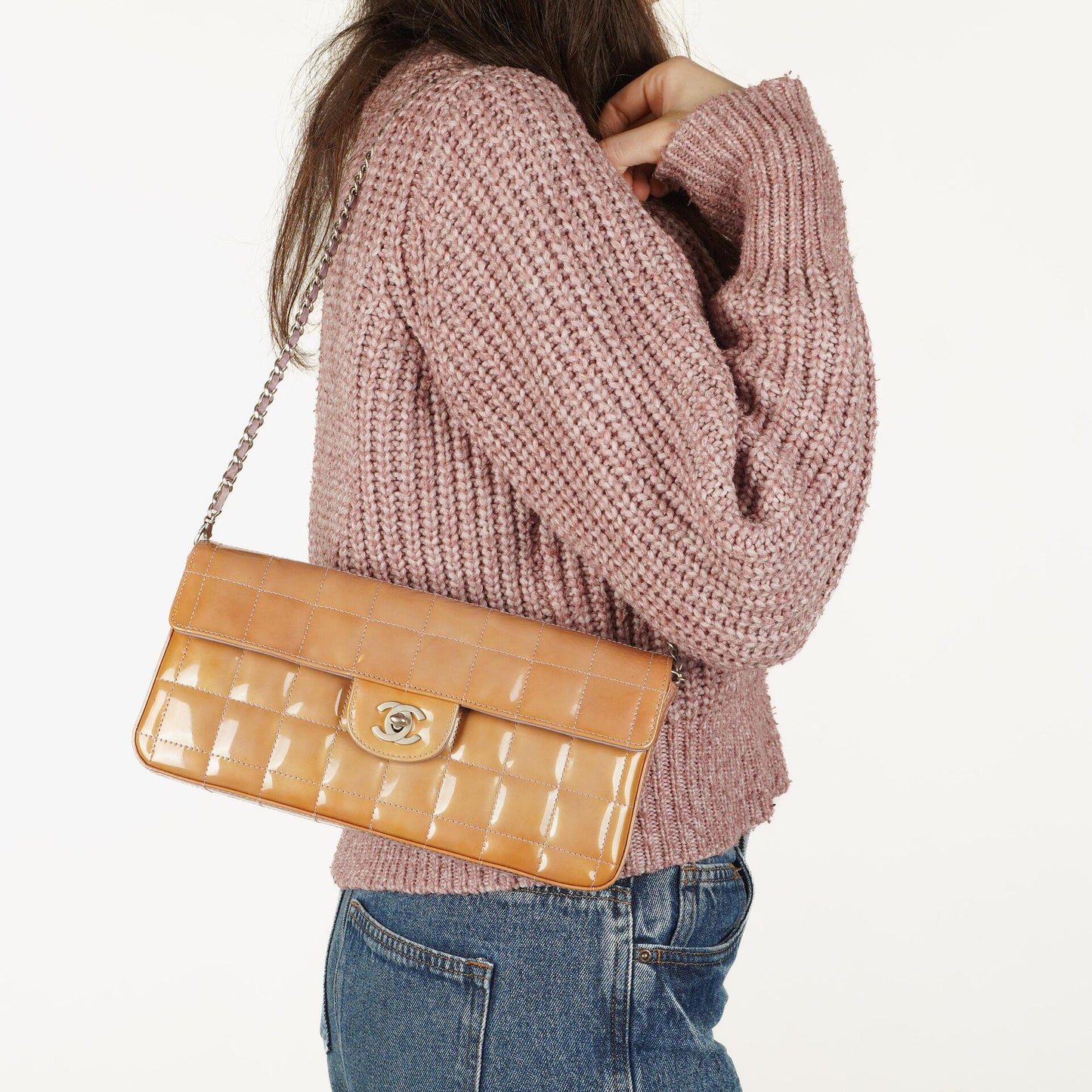 Chanel East West Patent Leather Chocolate Bar Flap Bag