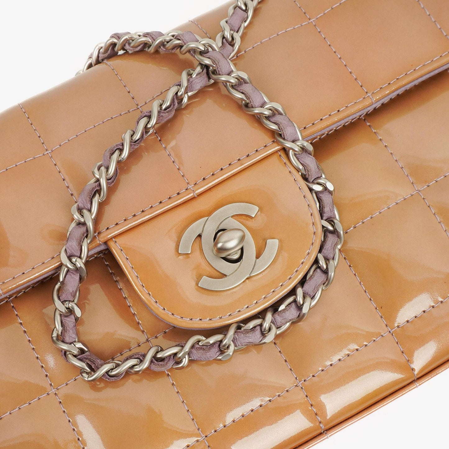 Chanel East West Patent Leather Chocolate Bar Flap Bag