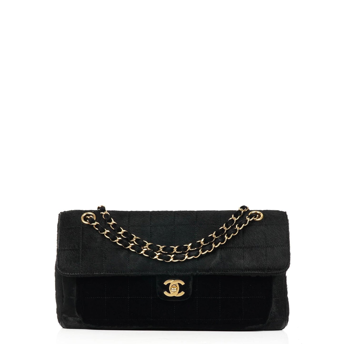 Chanel East West Pony Hair Velvet Chocolate Bar Flap Bag With Gold - Tone Hardware