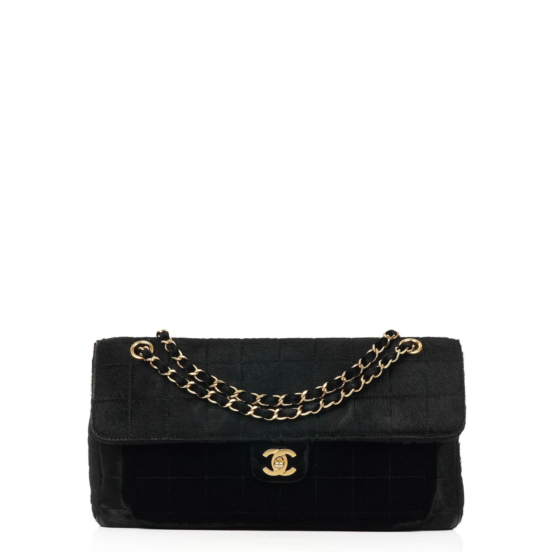 Chanel East West Pony Hair Velvet Chocolate Bar Flap Bag With Gold - Tone Hardware