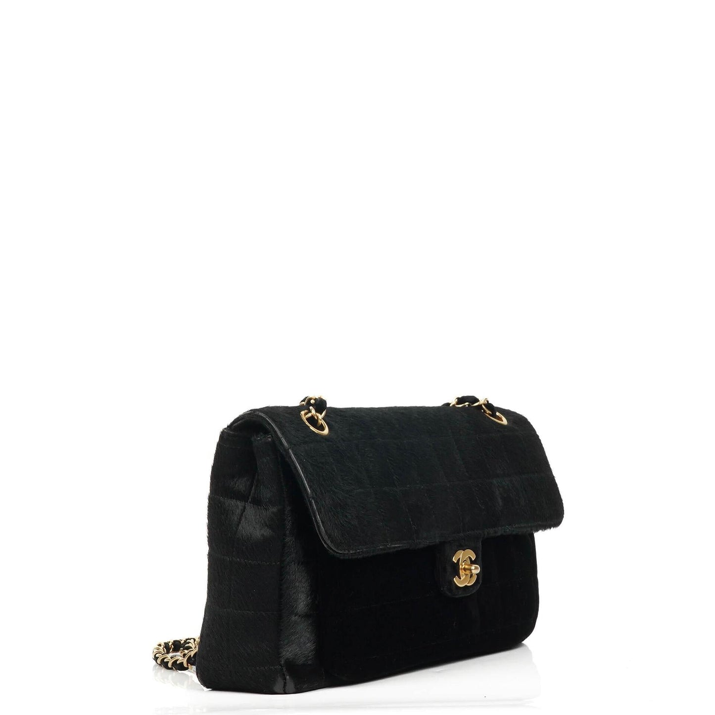 Chanel East West Pony Hair Velvet Chocolate Bar Flap Bag With Gold - Tone Hardware