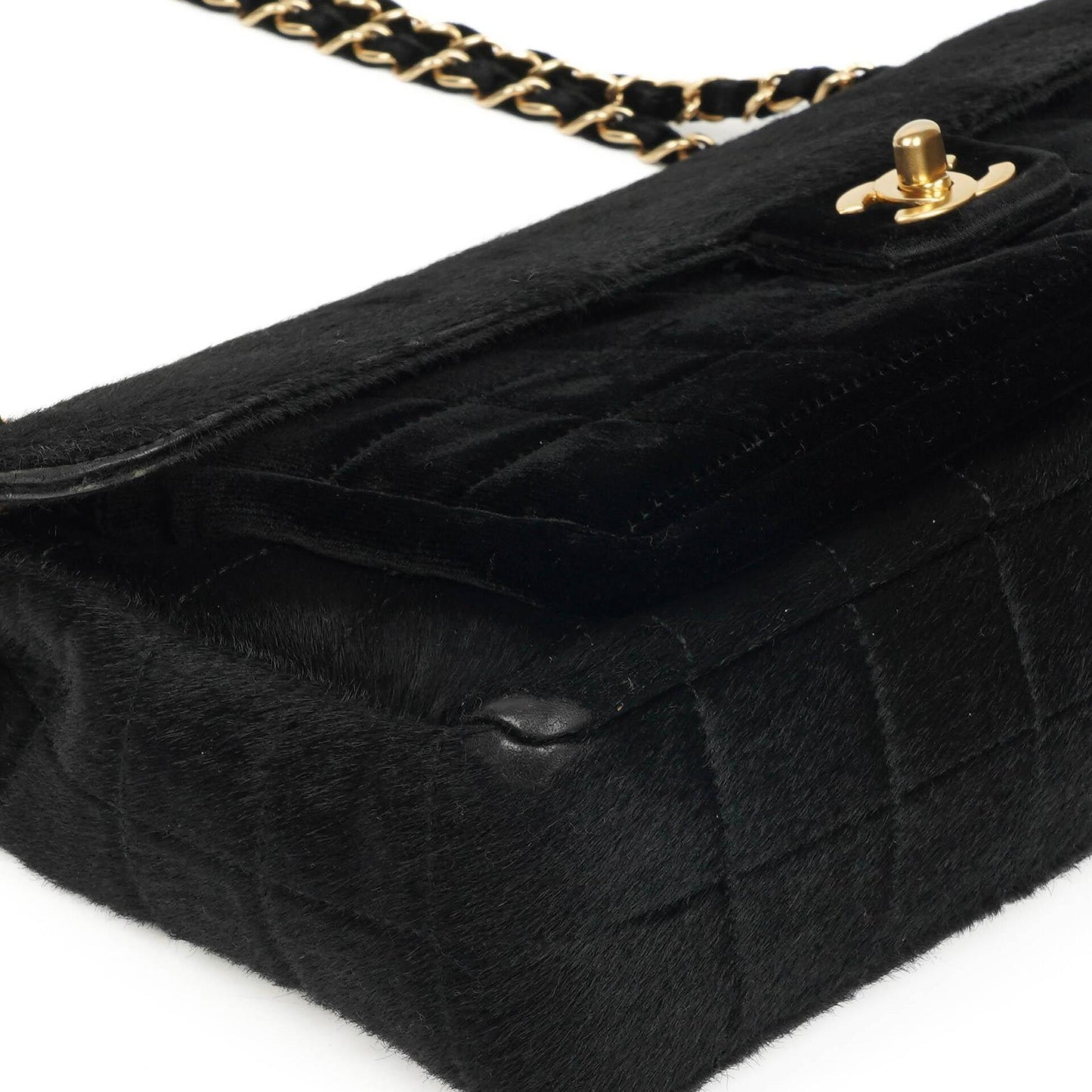 Chanel East West Pony Hair Velvet Chocolate Bar Flap Bag With Gold - Tone Hardware