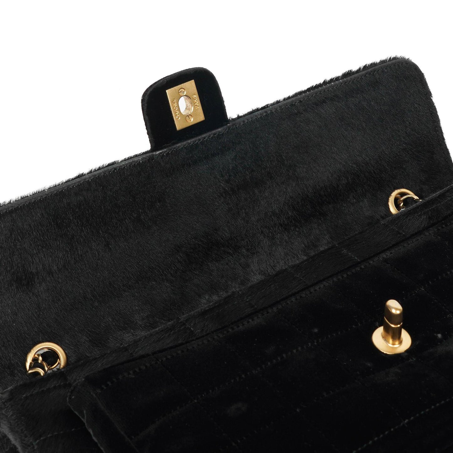 Chanel East West Pony Hair Velvet Chocolate Bar Flap Bag With Gold - Tone Hardware