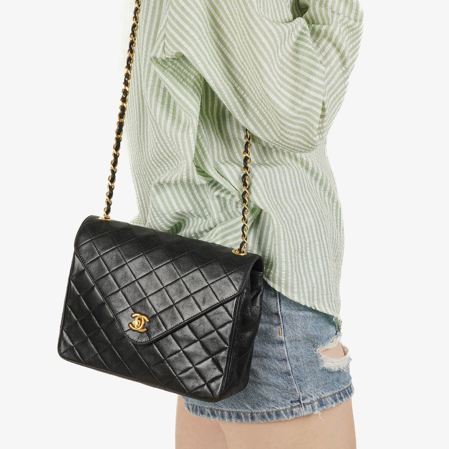 Chanel Envelope Flap Bag Black Quilted Lambskin With 24K Gold-Plated Hardware