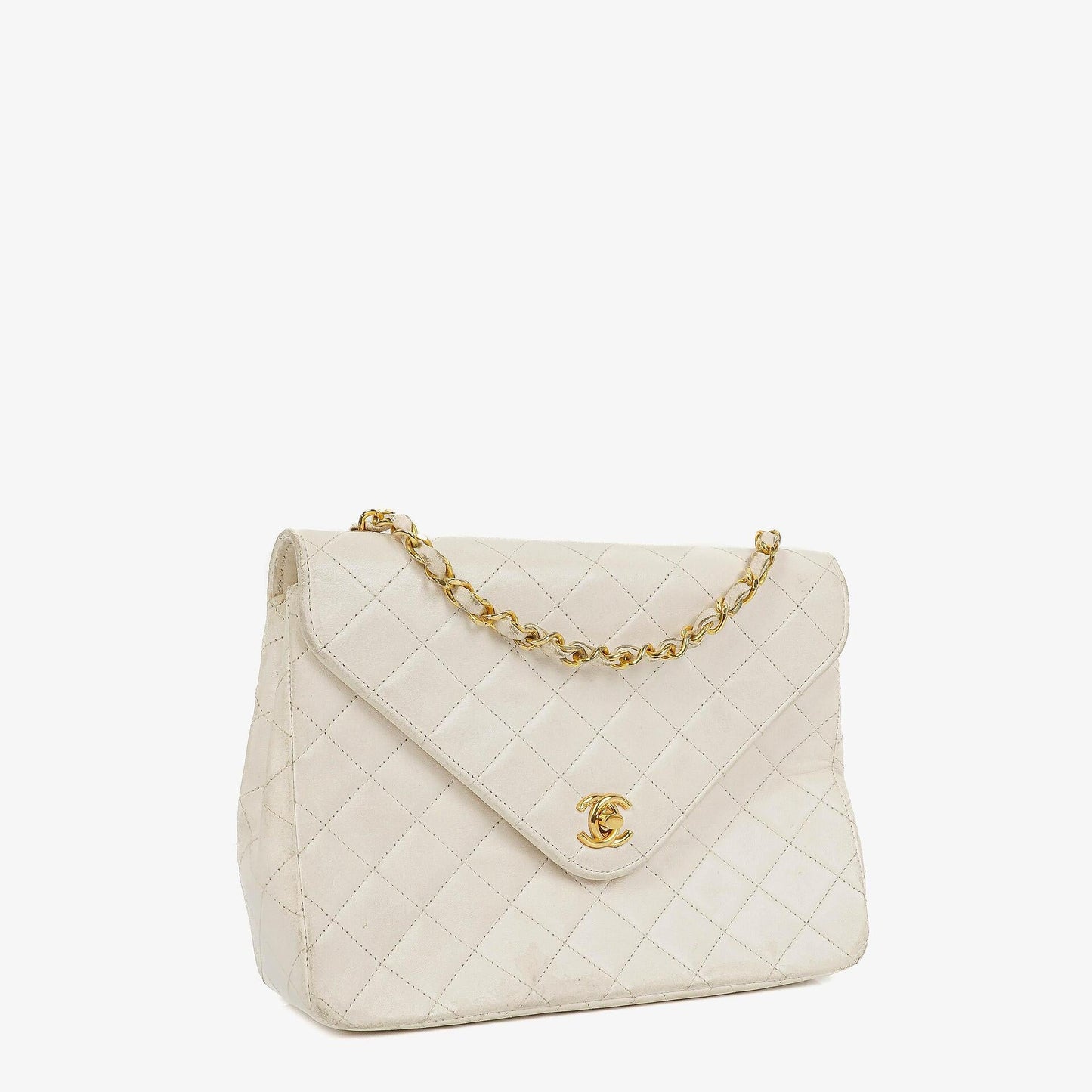Chanel Envelope Flap Bag White Quilted Lambskin With 24K Gold-Plated Hardware