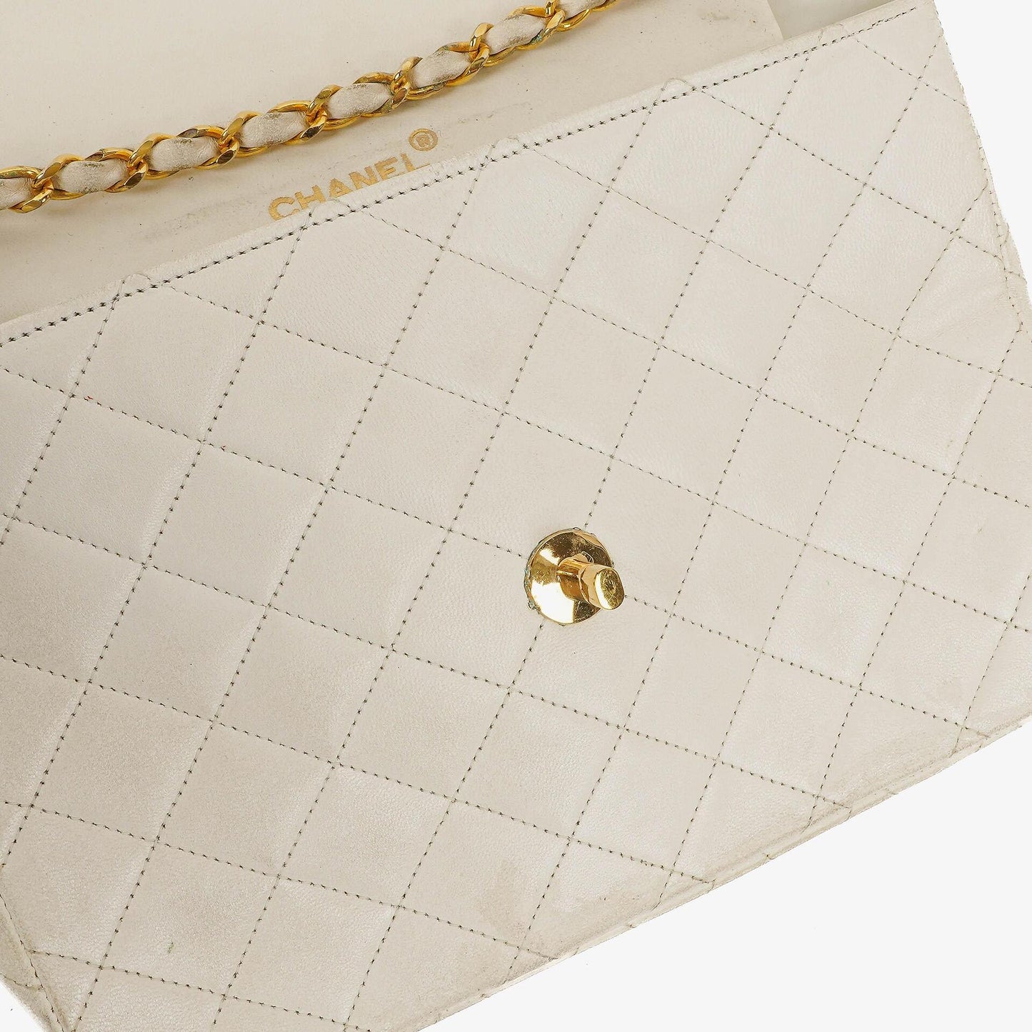 Chanel Envelope Flap Bag White Quilted Lambskin With 24K Gold-Plated Hardware