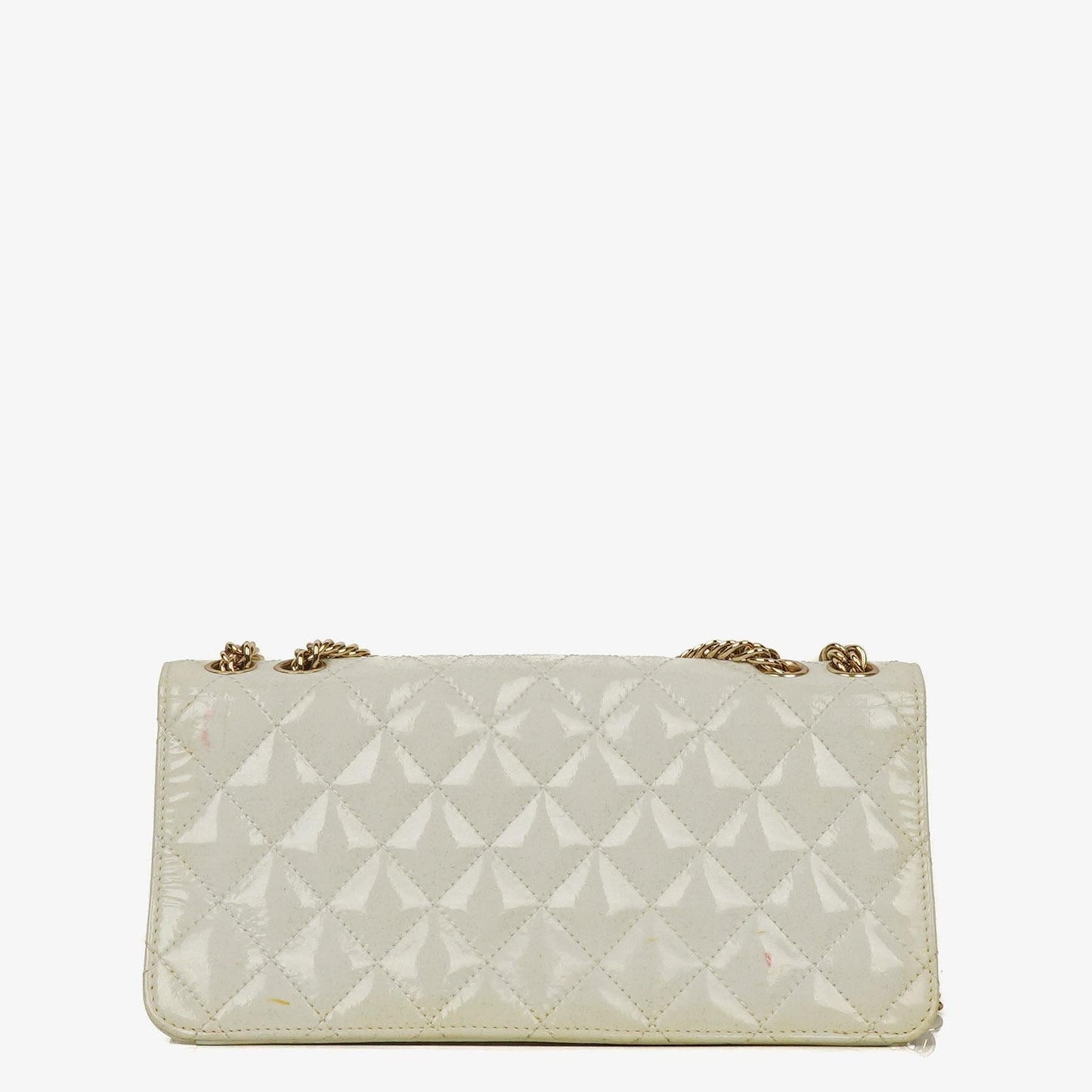 Chanel Evening Star East West White Quilted Patent Leather Flap Bag