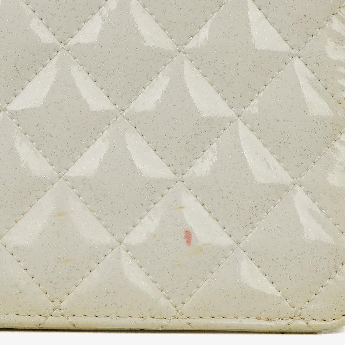 Chanel Evening Star East West White Quilted Patent Leather Flap Bag