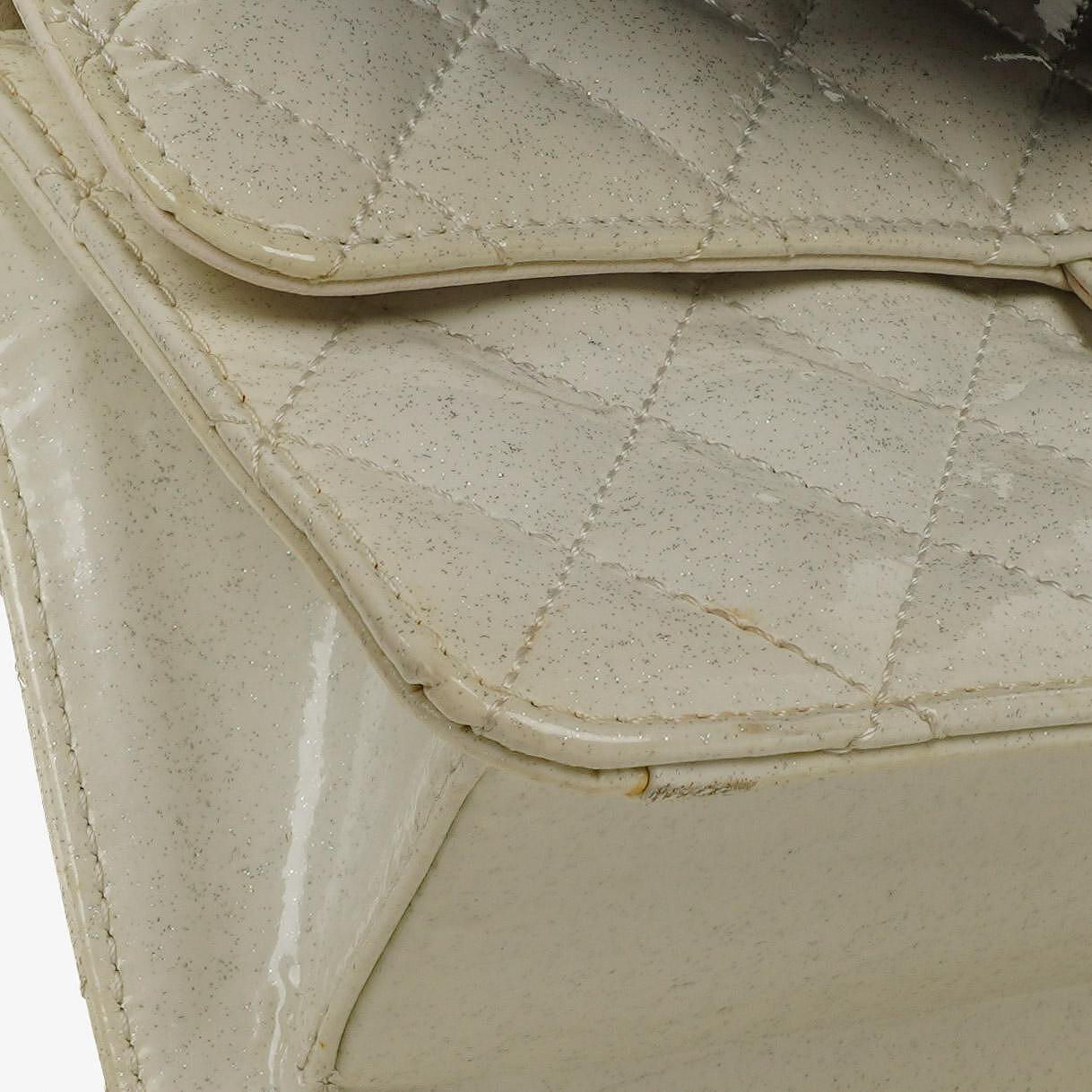 Chanel Evening Star East West White Quilted Patent Leather Flap Bag