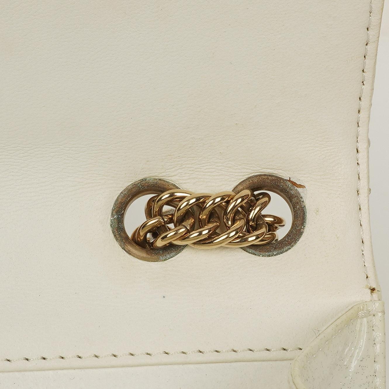 Chanel Evening Star East West White Quilted Patent Leather Flap Bag